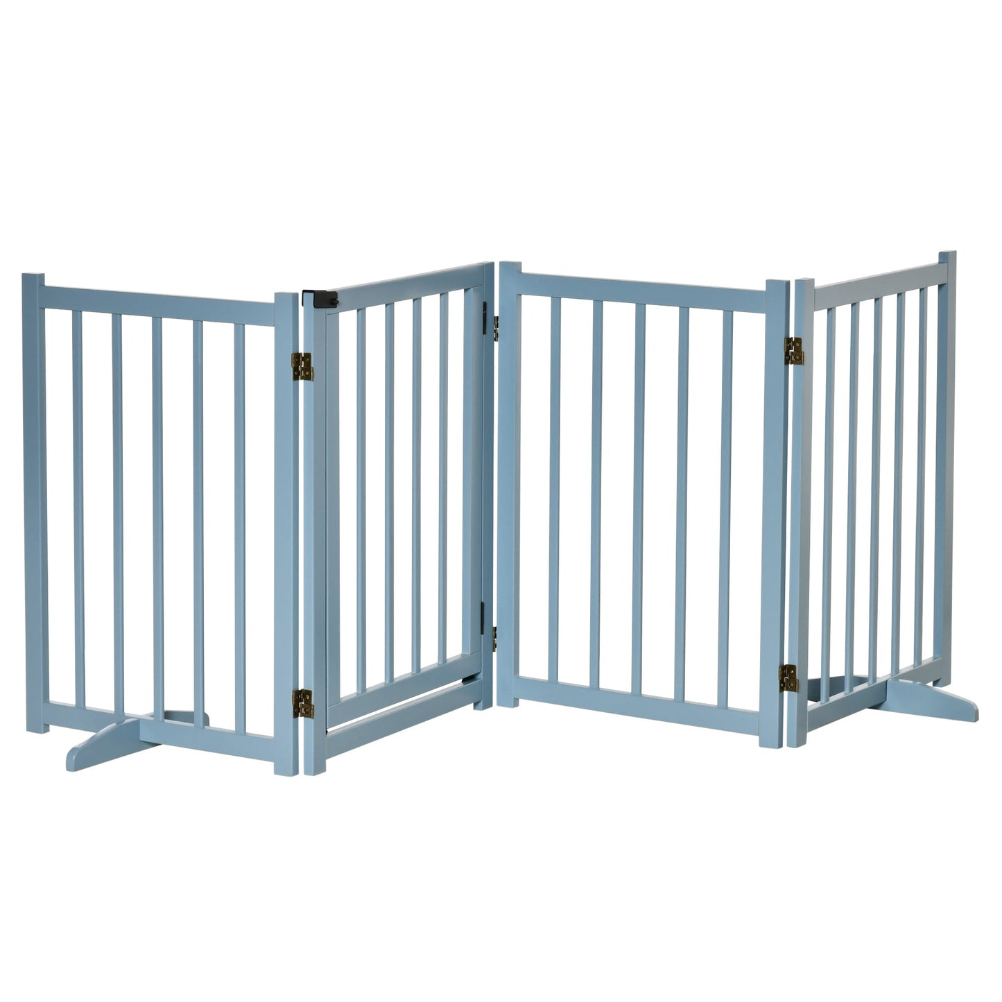 Wooden Dog Gate, Dog Fence Indoor, 80 cm Tall Freestanding Pet Gate for Small and Medium Dogs with 4 Panels, 2 Support Feet, Blue-Grey