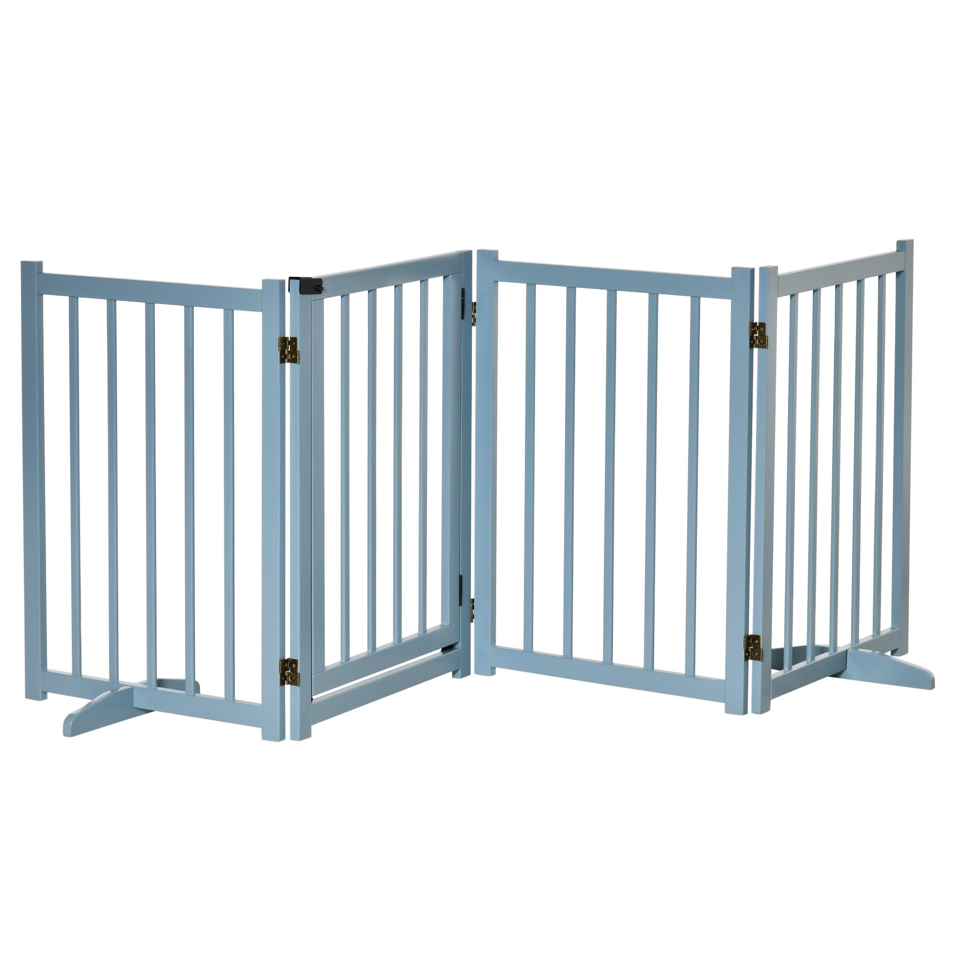 Wooden Dog Gate, Dog Fence Indoor, 80 cm Tall Freestanding Pet Gate for Small and Medium Dogs with 4 Panels, 2 Support Feet, Blue-Grey