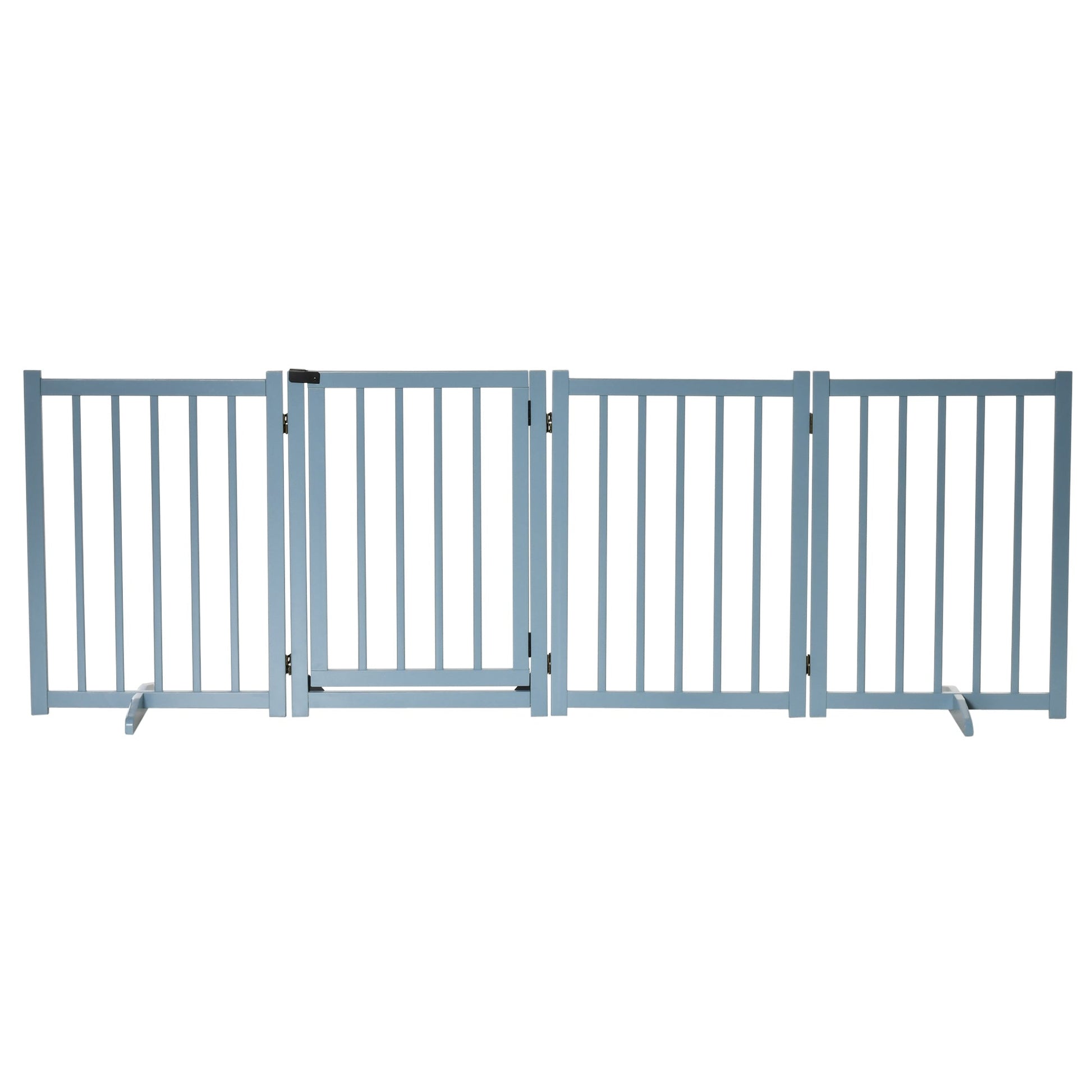 Wooden Dog Gate, Dog Fence Indoor, 80 cm Tall Freestanding Pet Gate for Small and Medium Dogs with 4 Panels, 2 Support Feet, Blue-Grey