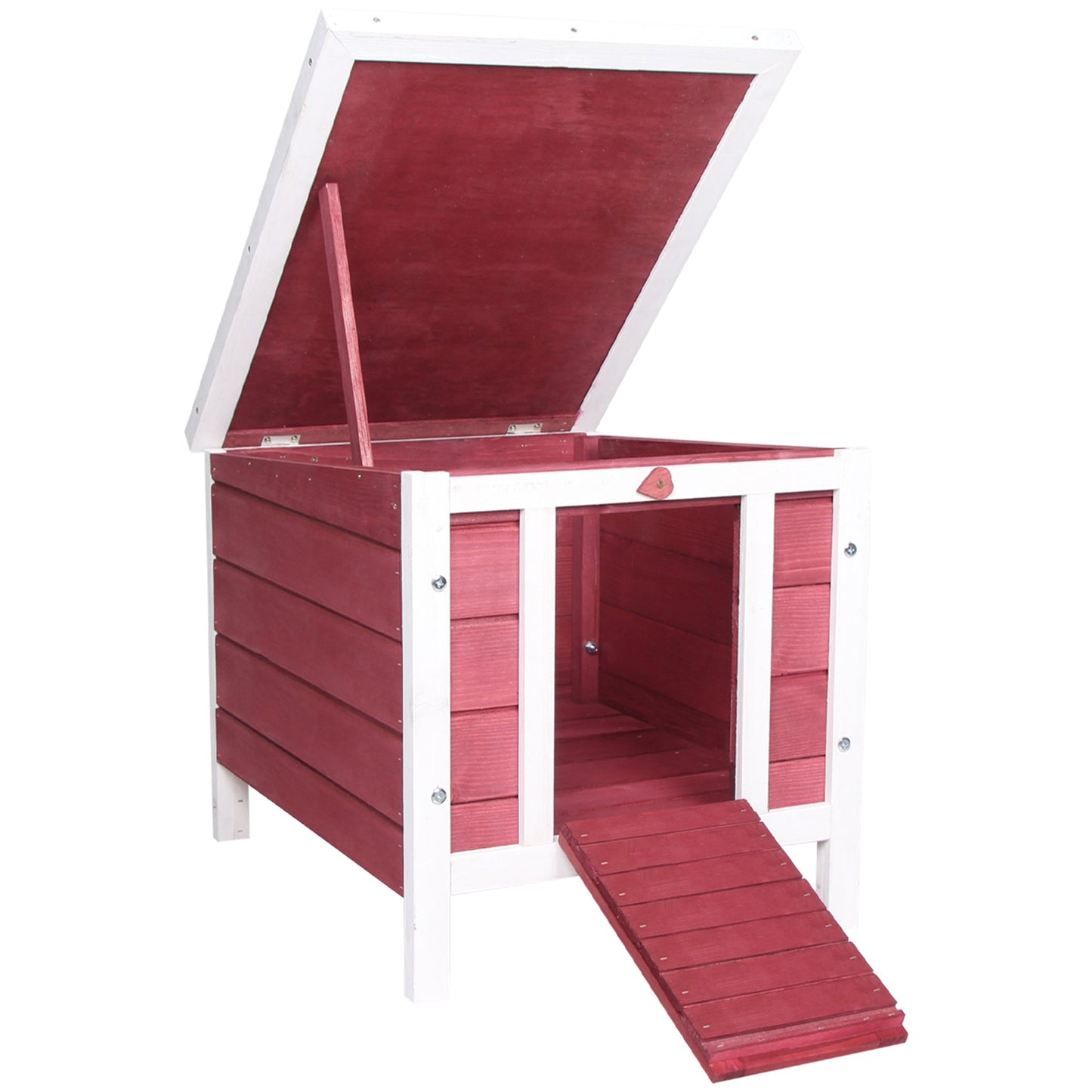 Wooden Rabbit Hutch Outdoor, Guinea Pig Hutch, Rabbit Hideaway, Cat House, Bunny Cage Small Animal House with Openable Roof, 51 x 42 x 43 cm, Red