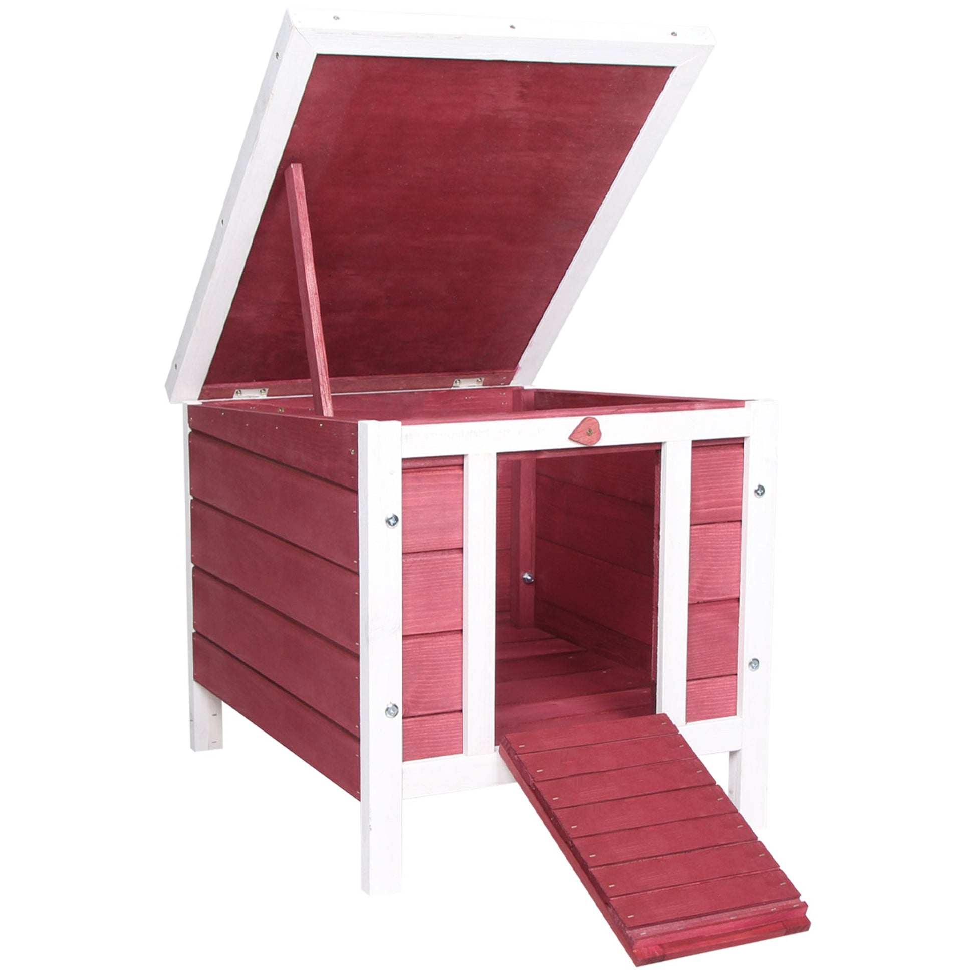 Wooden Rabbit Hutch Outdoor, Guinea Pig Hutch, Rabbit Hideaway, Cat House, Bunny Cage Small Animal House with Openable Roof, 51 x 42 x 43 cm, Red