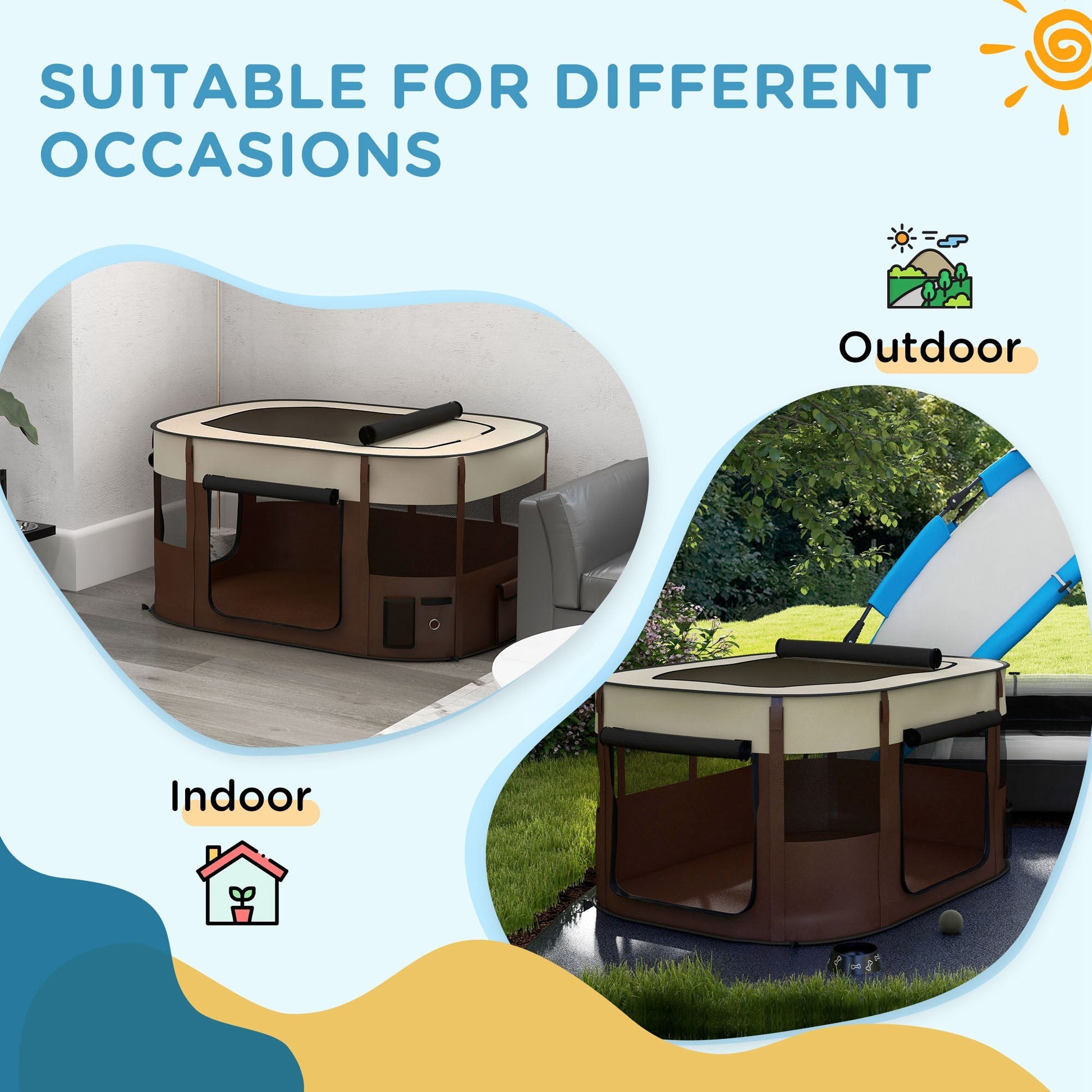 Dog Pen, Pet Playpen, Portable Foldable Dog Cat Playpen Soft Pet Cage with Storage Bag for Puppies, Rabbits, Kittens, Guinea Pigs, 114 x 89 x 59cm - Brown