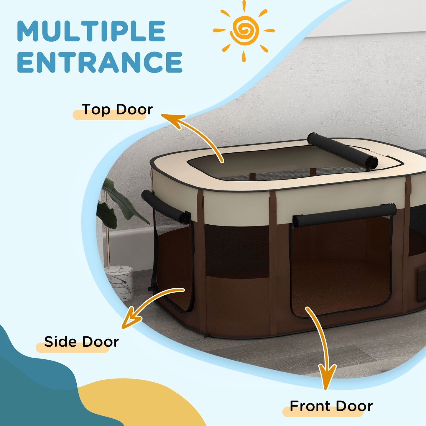 Dog Pen, Pet Playpen, Portable Foldable Dog Cat Playpen Soft Pet Cage with Storage Bag for Puppies, Rabbits, Kittens, Guinea Pigs, 114 x 89 x 59cm - Brown