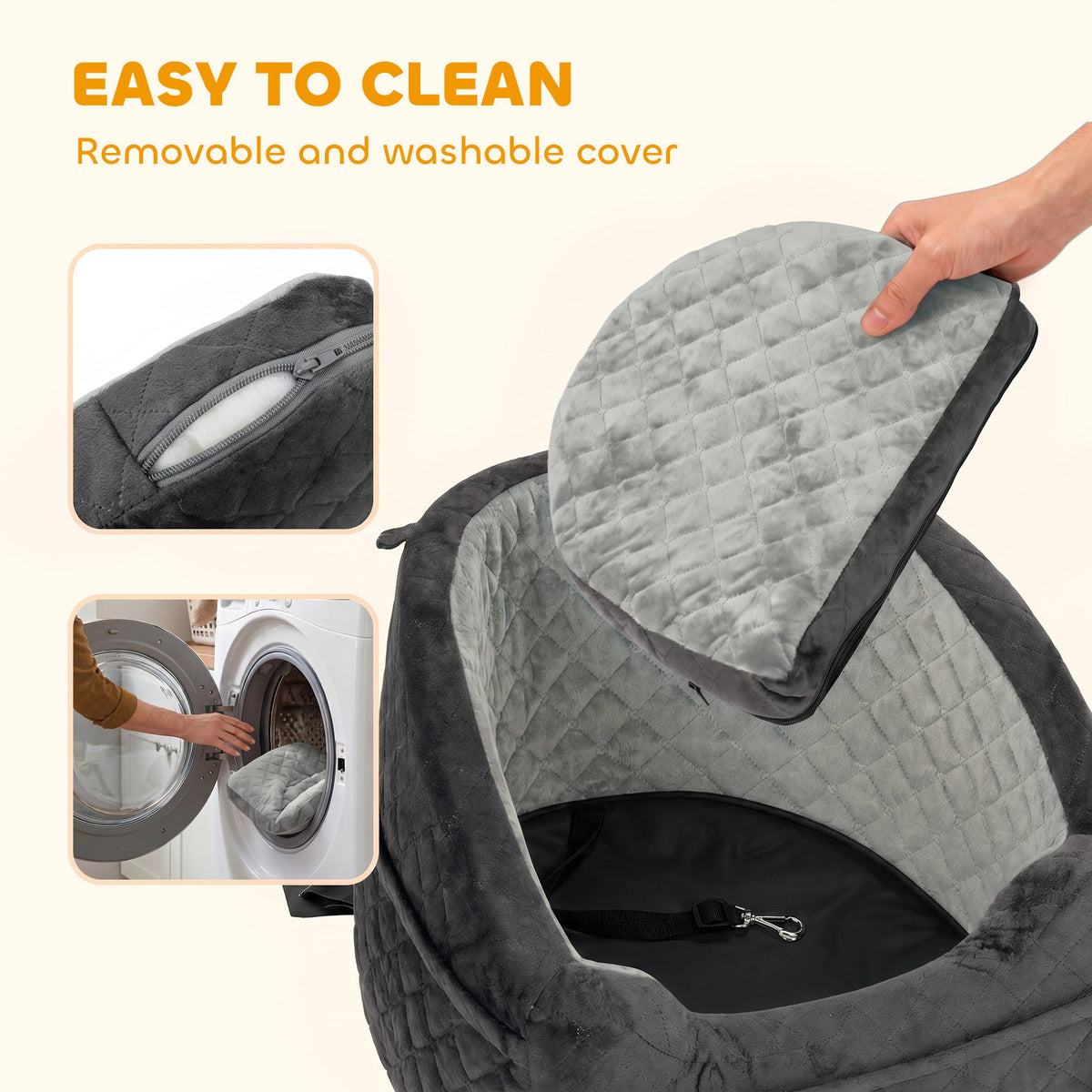 Dog Car Seat for Small Breeds Under 10kg, Dog Booster Seat Detachable Washable with Seat Belt, Thick Cushion, Portable Pet Travel Bed with Storage Pockets, Grey