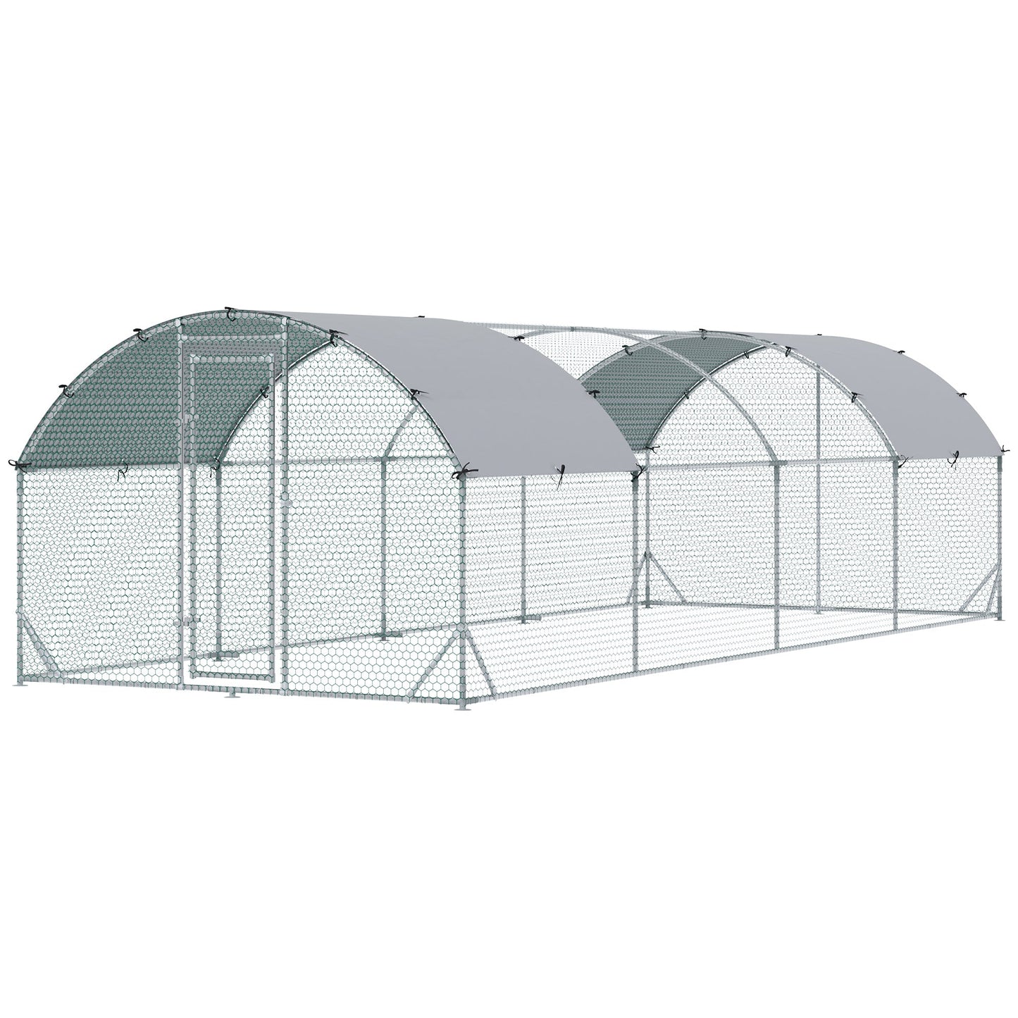 Walk In Chicken Run Galvanised Chicken Coop Hen Poultry House Cage Pet Playpen Garden with Two Water-Resist Covers, 7.6 x 2.8 x 2m