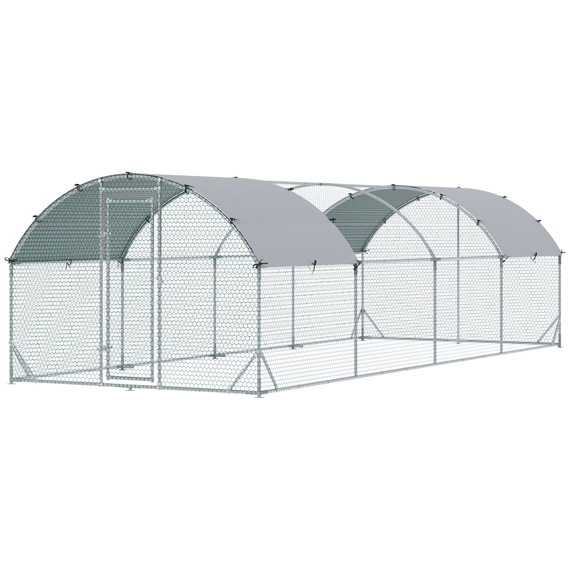 Walk In Chicken Run Galvanised Chicken Coop Hen Poultry House Cage Pet Playpen Garden with Two Water-Resist Covers, 7.6 x 2.8 x 2m