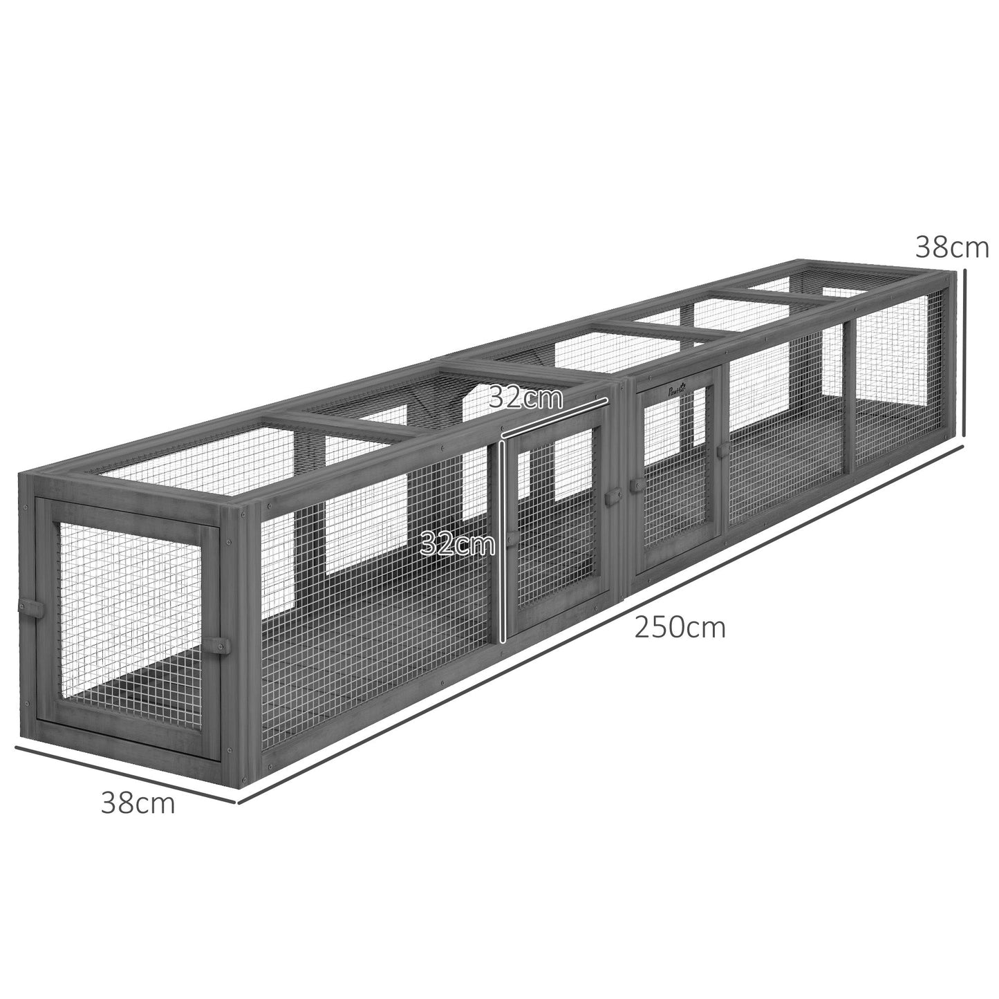 Wooden Cat Tunnel, Cat Play Tunnel 250cm Extra Long, with Eight Doors, L-Shape/Rectangle, for Cat, Rabbit, Puppy, Dark Grey