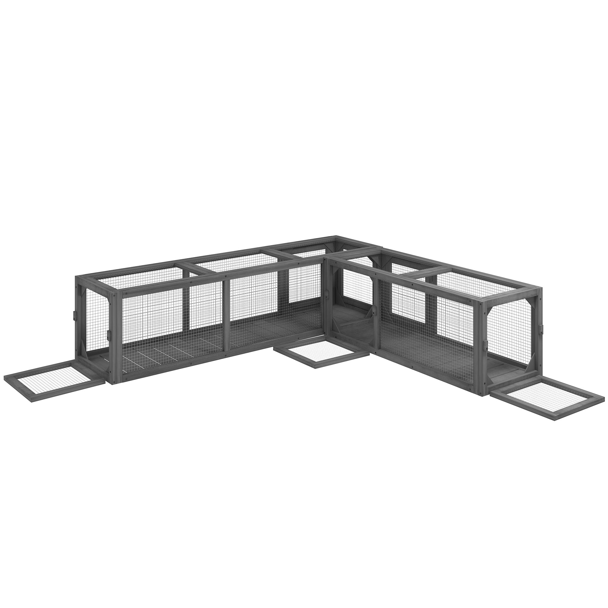 Wooden Cat Tunnel, Cat Play Tunnel 250cm Extra Long, with Eight Doors, L-Shape/Rectangle, for Cat, Rabbit, Puppy, Dark Grey
