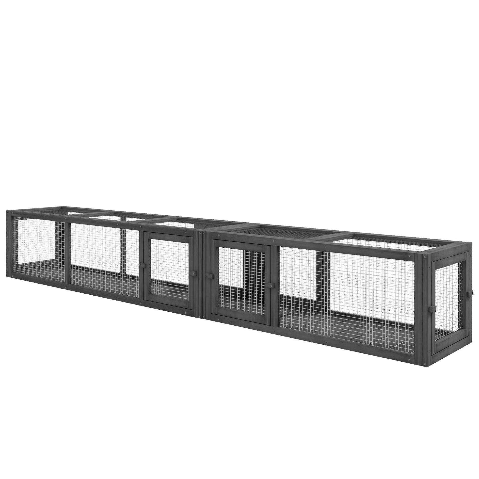Wooden Cat Tunnel, Cat Play Tunnel 250cm Extra Long, with Eight Doors, L-Shape/Rectangle, for Cat, Rabbit, Puppy, Dark Grey