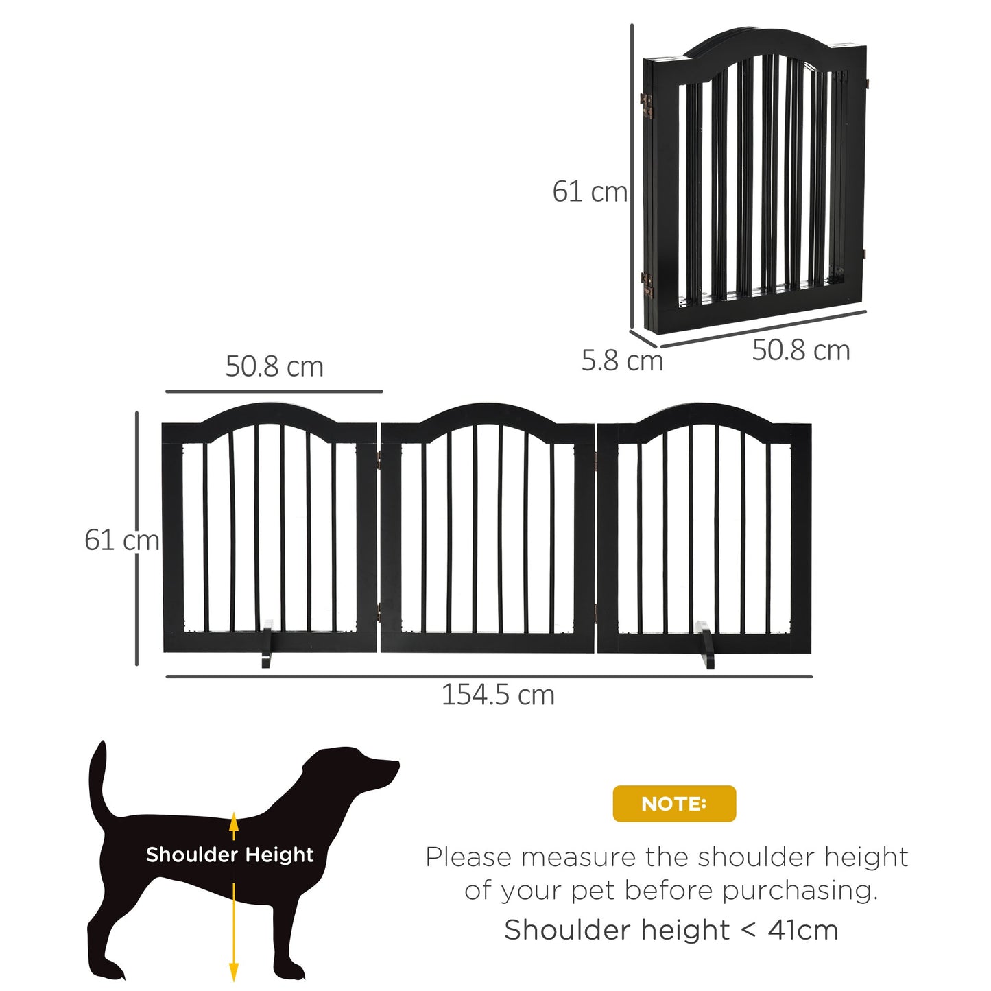 Freestanding Pet Gate Wooden Dog Gate with Support Feet Foldable Pet Fence Safety Barrier for the House Doorway Stairs Black