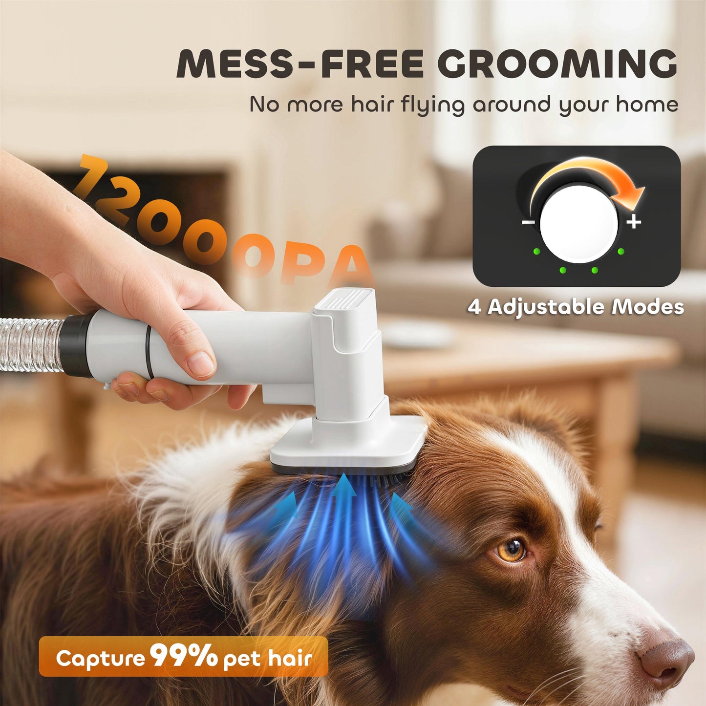 Dog Grooming Vacuum & Dryer Kit, 5 in 1 Dog Hair Dryer with Clippers for Thick Short Long Hair Shedding Brush, 12000 Pa Suction Power Vacuum, 4 Modes Blow Temperature