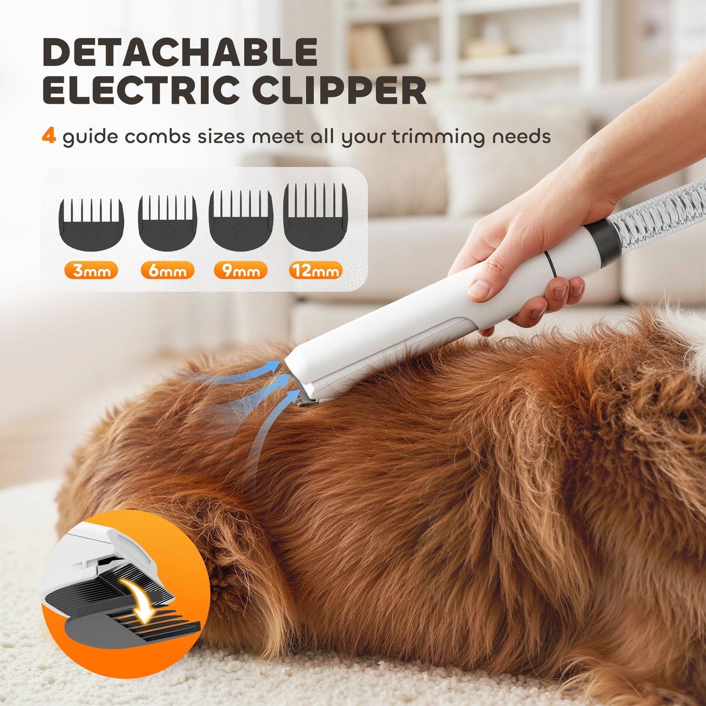 Dog Grooming Vacuum & Dryer Kit, 5 in 1 Dog Hair Dryer with Clippers for Thick Short Long Hair Shedding Brush, 12000 Pa Suction Power Vacuum, 4 Modes Blow Temperature