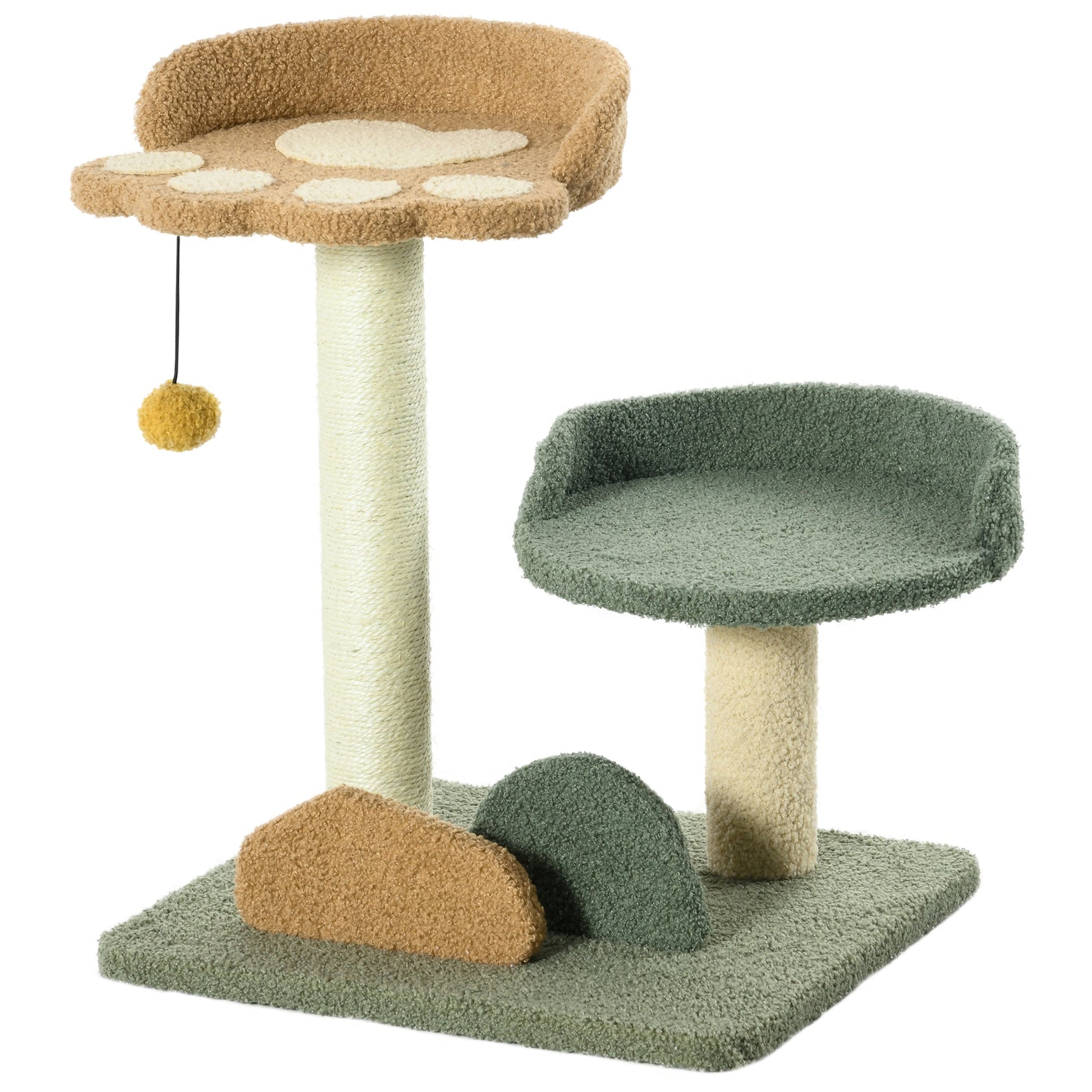 Small Cat Tree for Indoor Cats, Scratching Posts with 2 Beds, Toy Ball, 43 x 39 x 52cm