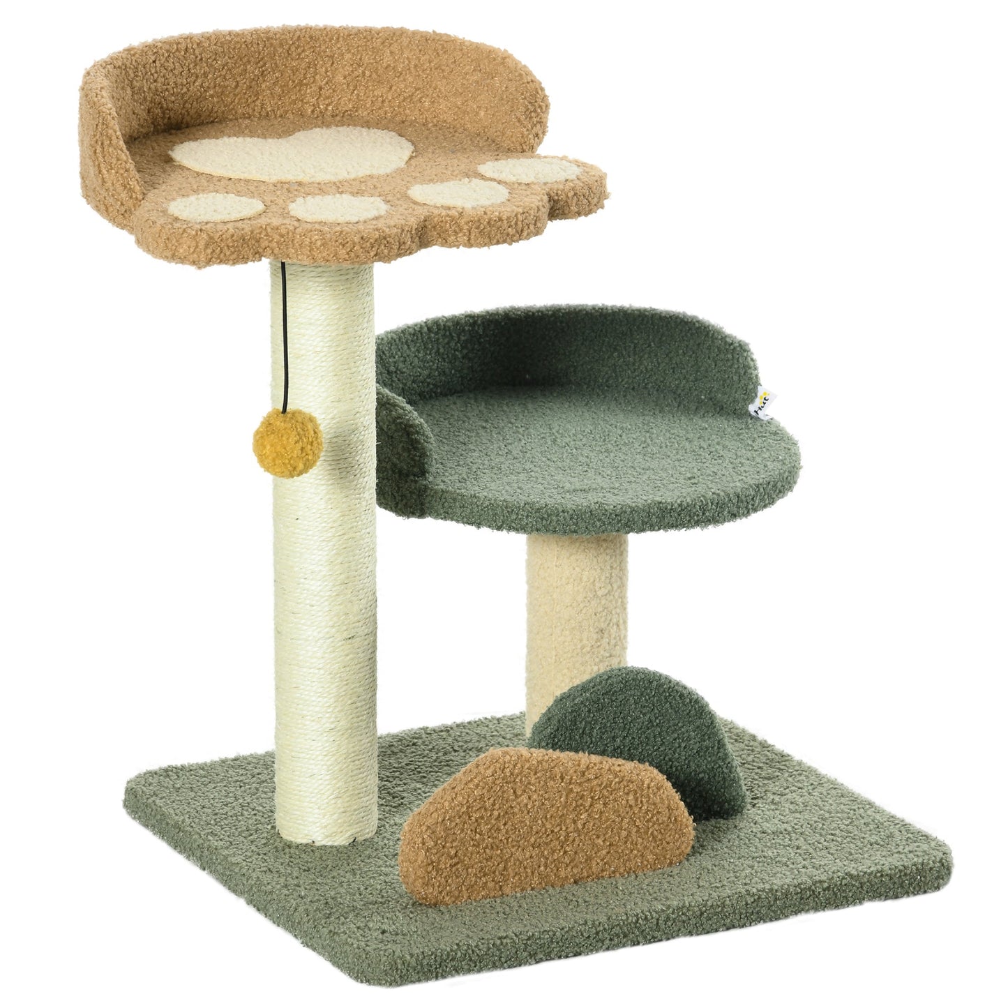 Small Cat Tree for Indoor Cats, Scratching Posts with 2 Beds, Toy Ball, 43 x 39 x 52cm