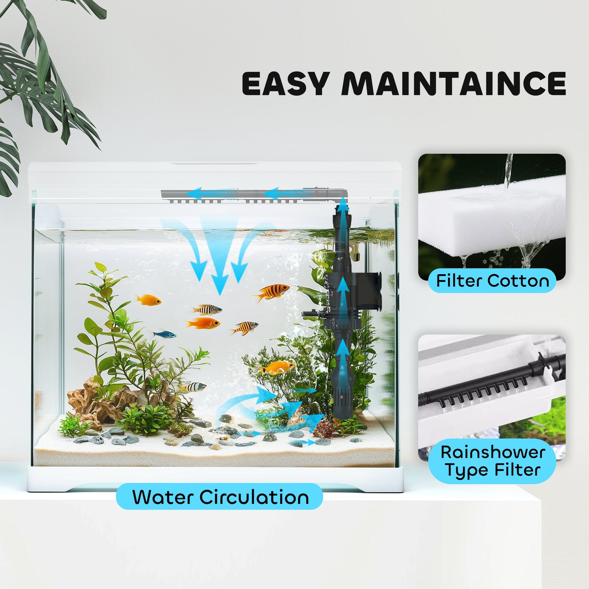 17L Fish Tank, Glass Aquarium with Filter System, LED Light, Water Pump, Fish Tank Starter Kits for Betta, Goldfish, Shrimps, White