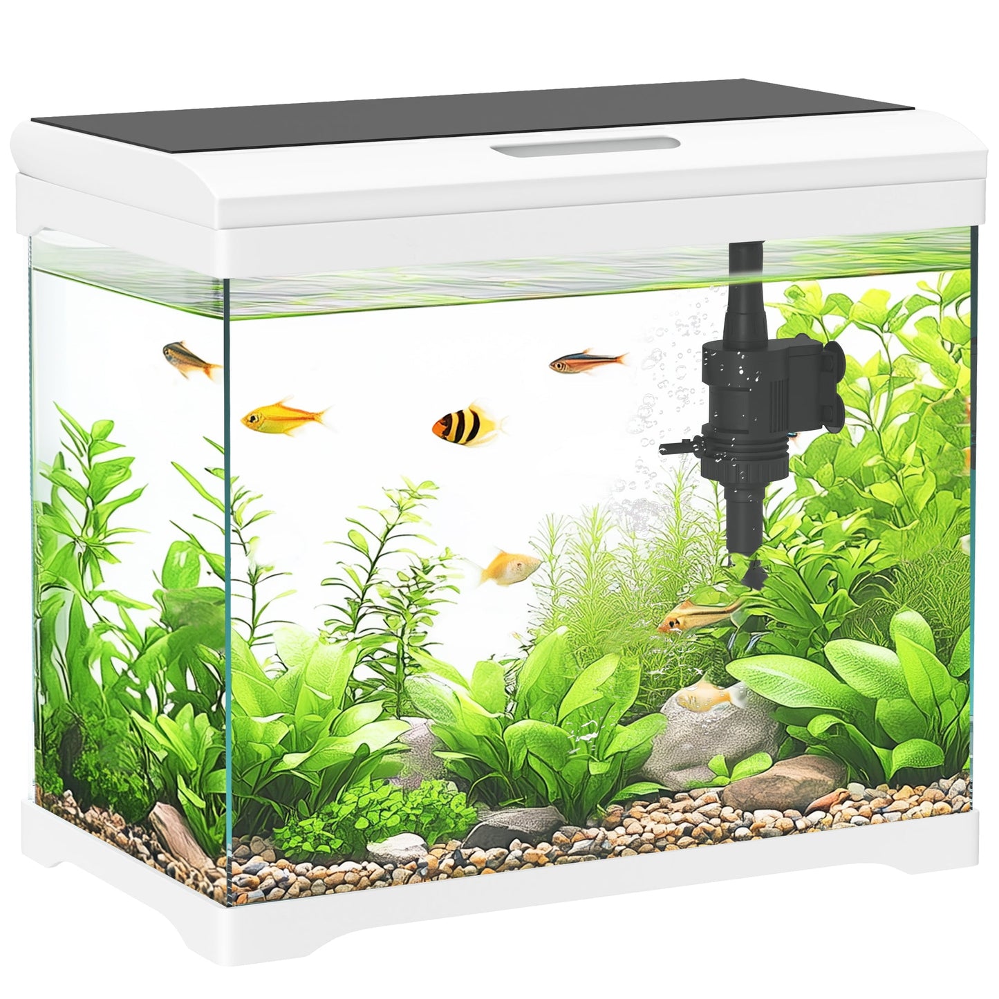 17L Fish Tank, Glass Aquarium with Filter System, LED Light, Water Pump, Fish Tank Starter Kits for Betta, Goldfish, Shrimps, White