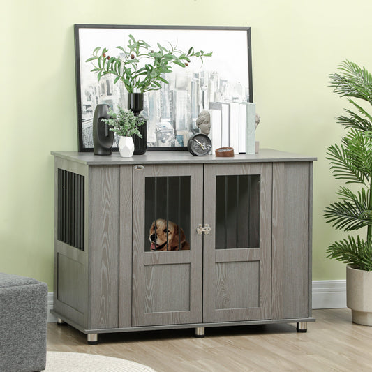 Dog Crate Furniture End Table, Pet Kennel for Extra Large Dogs with Magnetic Door Indoor Animal Cage, Grey, 114 x 60 x 82 cm