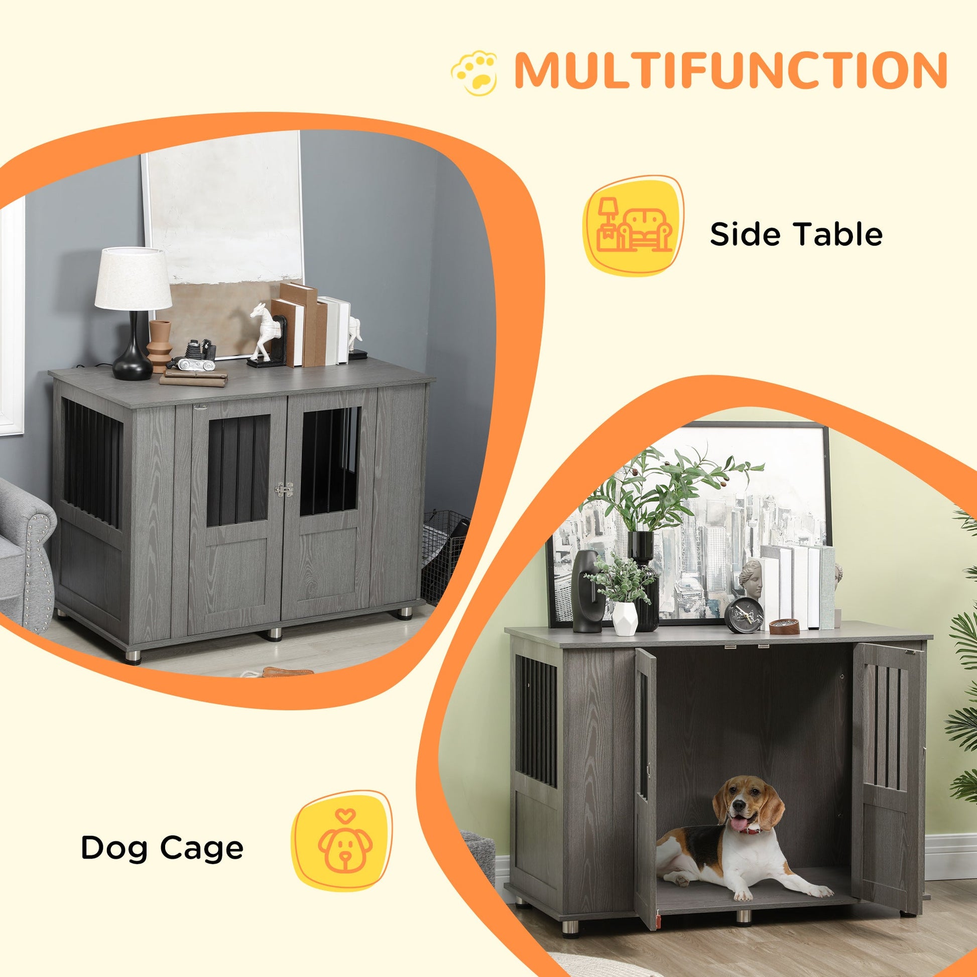 Dog Crate Furniture End Table, Pet Kennel for Extra Large Dogs with Magnetic Door Indoor Animal Cage, Grey, 114 x 60 x 82 cm