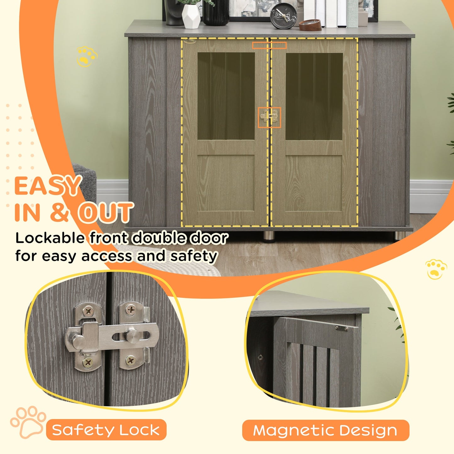 Dog Crate Furniture End Table, Pet Kennel for Extra Large Dogs with Magnetic Door Indoor Animal Cage, Grey, 114 x 60 x 82 cm