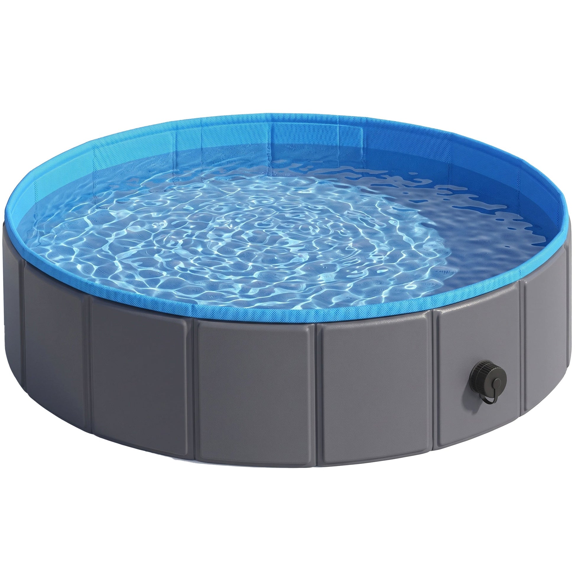 Foldable Dog Pool for Puppies and Ducks, Thickened PVC Dog Paddling Pool Bath Tub Hard Board, Anti-Slip Bottom and Hose Adapter for Easy Drainage, 80 x 20cm, Blue and Dark Grey