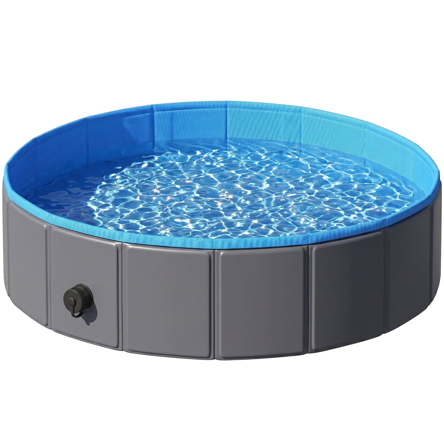 Foldable Dog Pool for Puppies and Ducks, Thickened PVC Dog Paddling Pool Bath Tub Hard Board, Anti-Slip Bottom and Hose Adapter for Easy Drainage, 80 x 20cm, Blue and Dark Grey