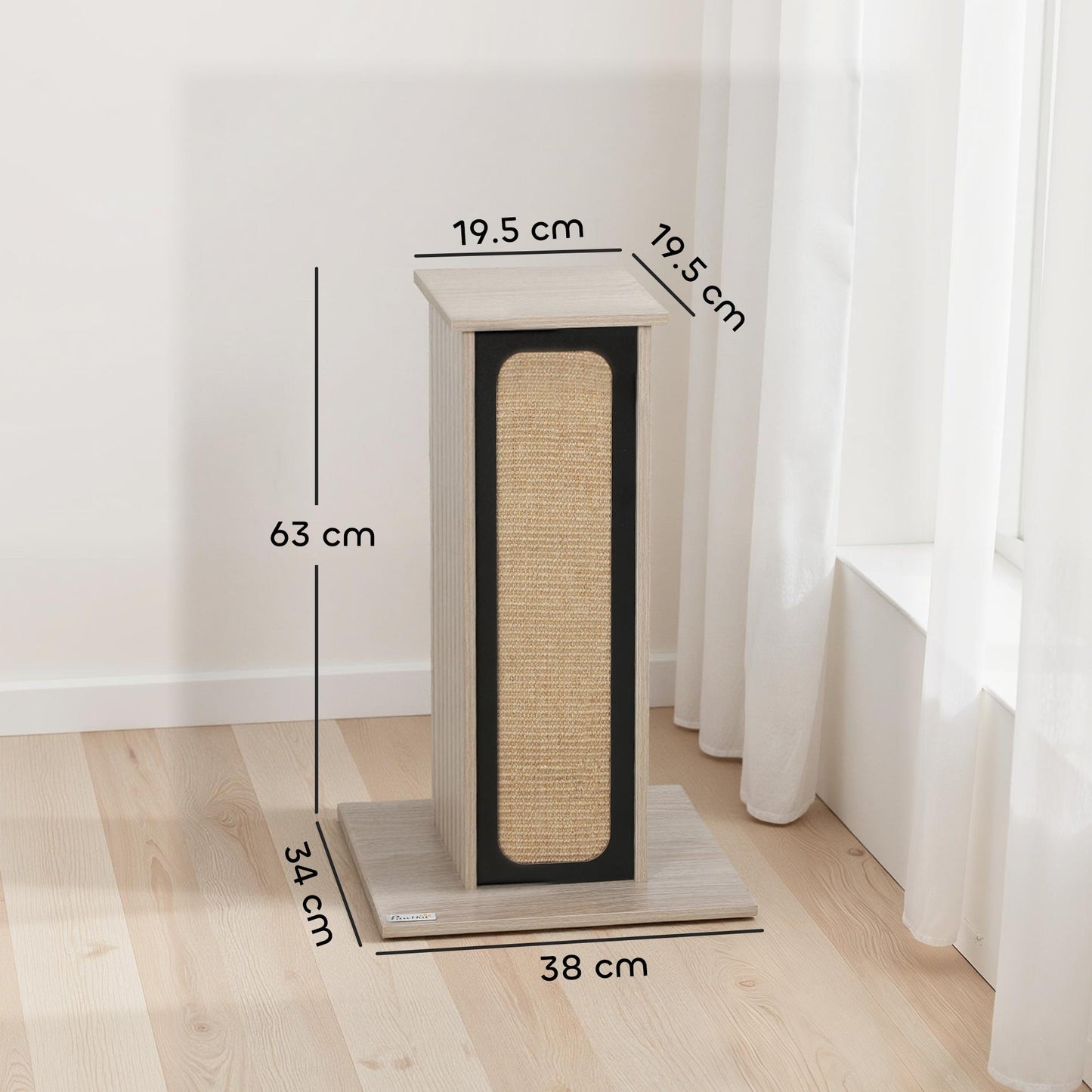 Cat Scratching Post, 63 cm Tall Scratcher with Replaceable Scratching Board, Top Perch, Natural Sisal Scratch Mat, for Large Cats and Kittens, Oak