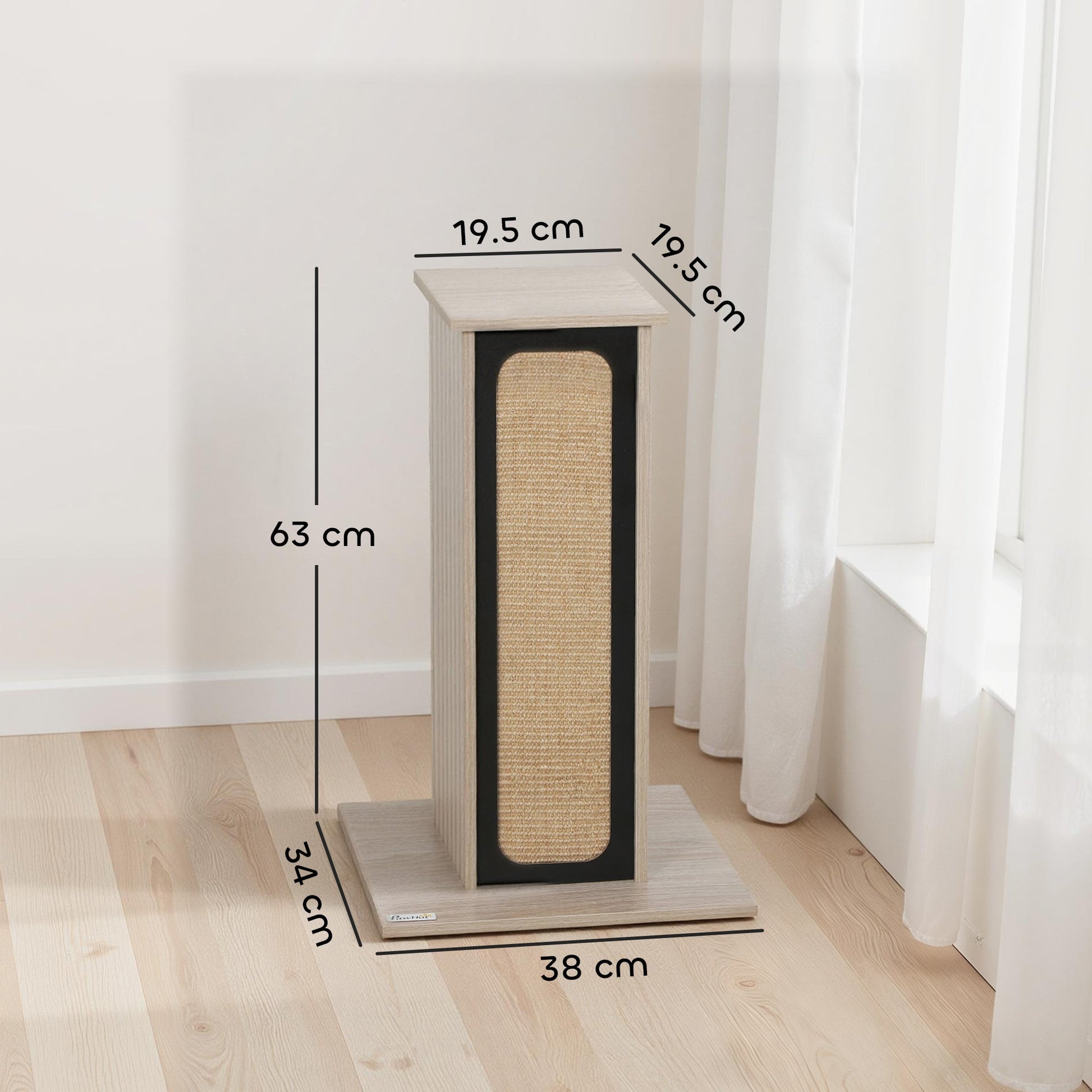 Cat Scratching Post, 63 cm Tall Scratcher with Replaceable Scratching Board, Top Perch, Natural Sisal Scratch Mat, for Large Cats and Kittens, Oak