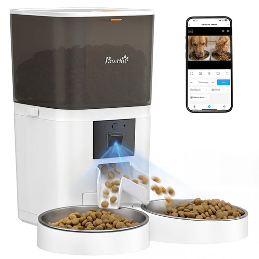 Automatic Cat Feeder with HD Camera for 2 Cats, 6L 2.4G/5G WiFi Smart Pet Food Dispenser with App Control, Timed Pet Feeder with 1-10 Meals Per Day, 10s Voice Recorder, Dual Power Supply