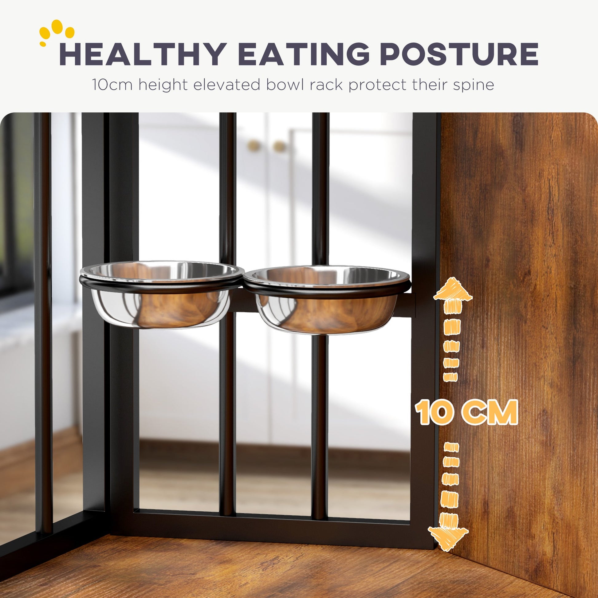 Corner Dog Crate Furniture, Dog Kennel Side End Table TV Stand with Two Bowls, Feeding Door, for Small, Medium Breeds, Rustic Brown