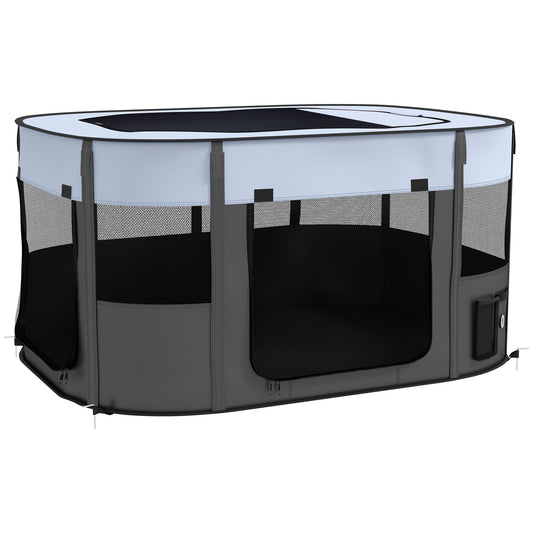 Dog Pen, Pet Playpen, Portable Foldable Dog Cat Playpen Soft Pet Cage with Storage Bag for Puppies, Rabbits, Kittens, Guinea Pigs, 114 x 89 x 59cm - Grey