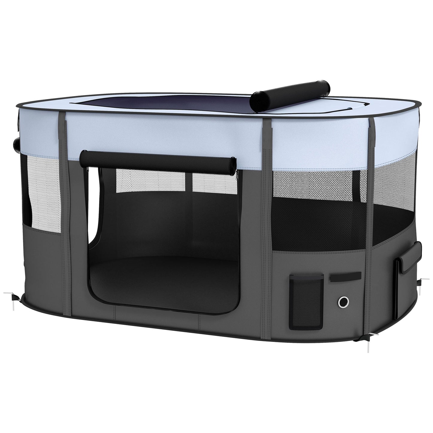 Dog Pen, Pet Playpen, Portable Foldable Dog Cat Playpen Soft Pet Cage with Storage Bag for Puppies, Rabbits, Kittens, Guinea Pigs, 114 x 89 x 59cm - Grey