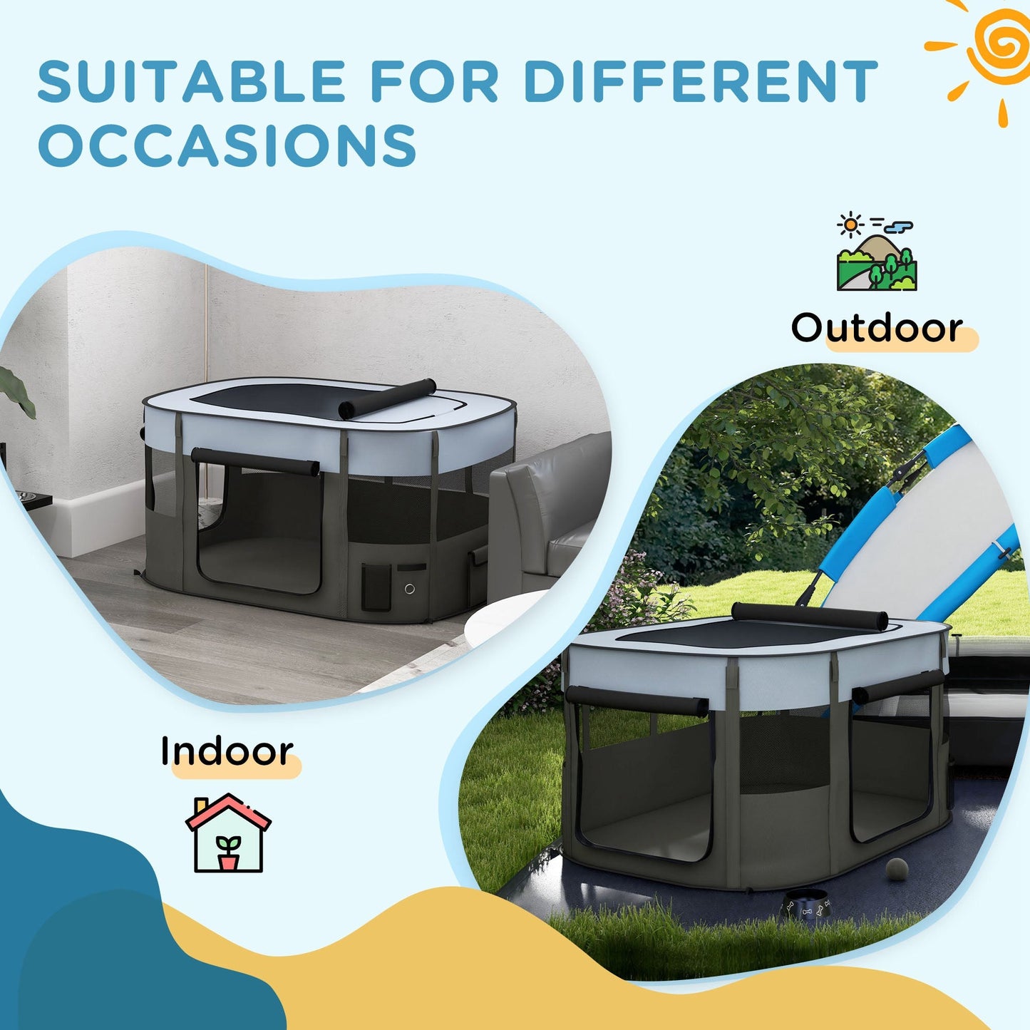 Dog Pen, Pet Playpen, Portable Foldable Dog Cat Playpen Soft Pet Cage with Storage Bag for Puppies, Rabbits, Kittens, Guinea Pigs, 114 x 89 x 59cm - Grey