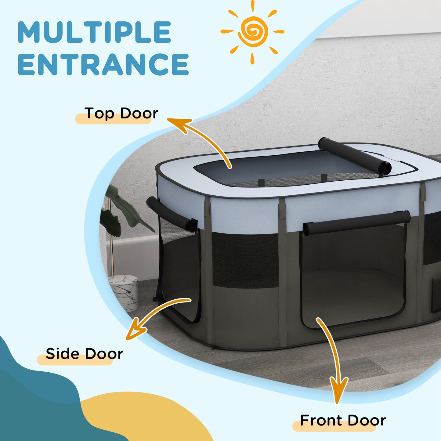 Dog Pen, Pet Playpen, Portable Foldable Dog Cat Playpen Soft Pet Cage with Storage Bag for Puppies, Rabbits, Kittens, Guinea Pigs, 114 x 89 x 59cm - Grey