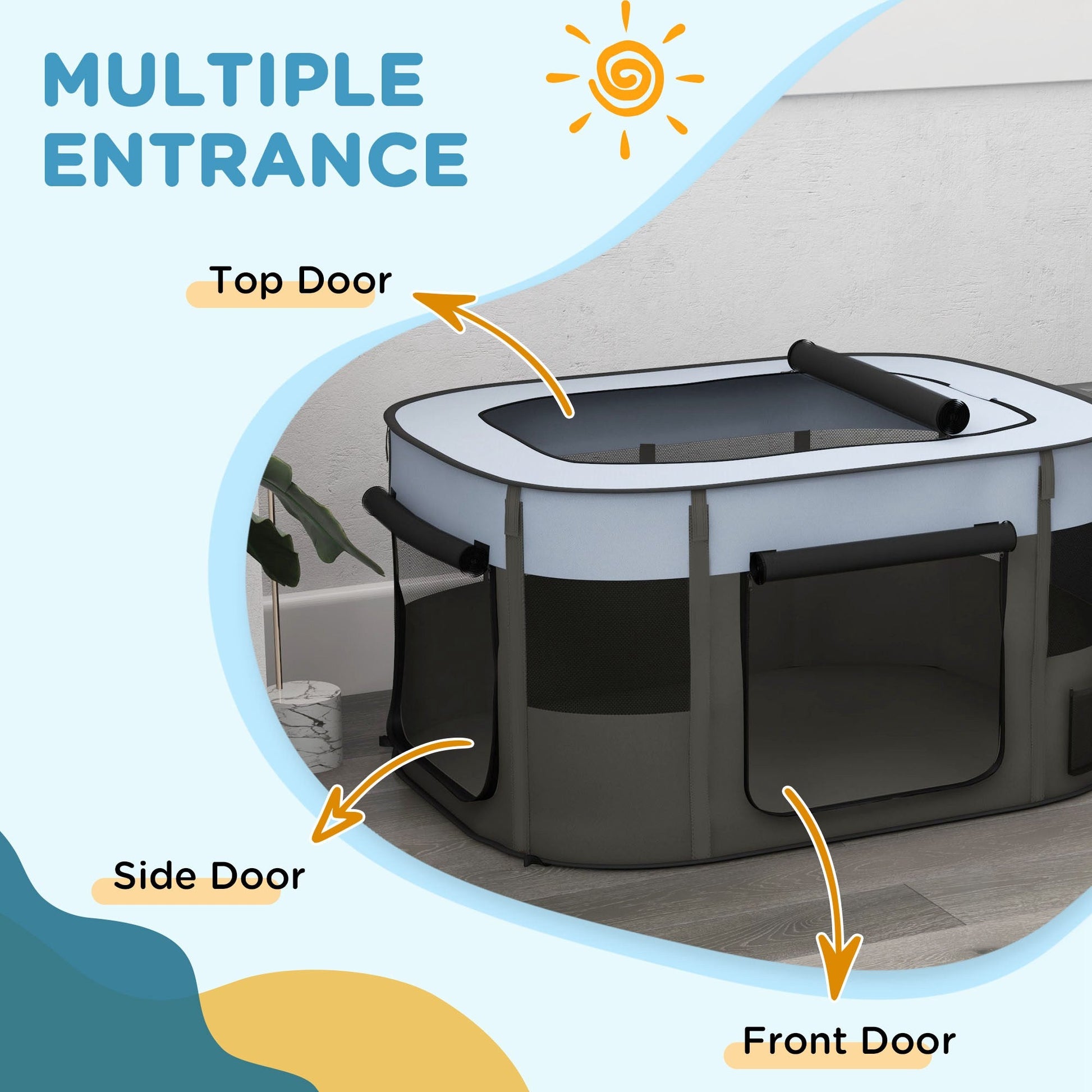 Dog Pen, Pet Playpen, Portable Foldable Dog Cat Playpen Soft Pet Cage with Storage Bag for Puppies, Rabbits, Kittens, Guinea Pigs, 114 x 89 x 59cm - Grey