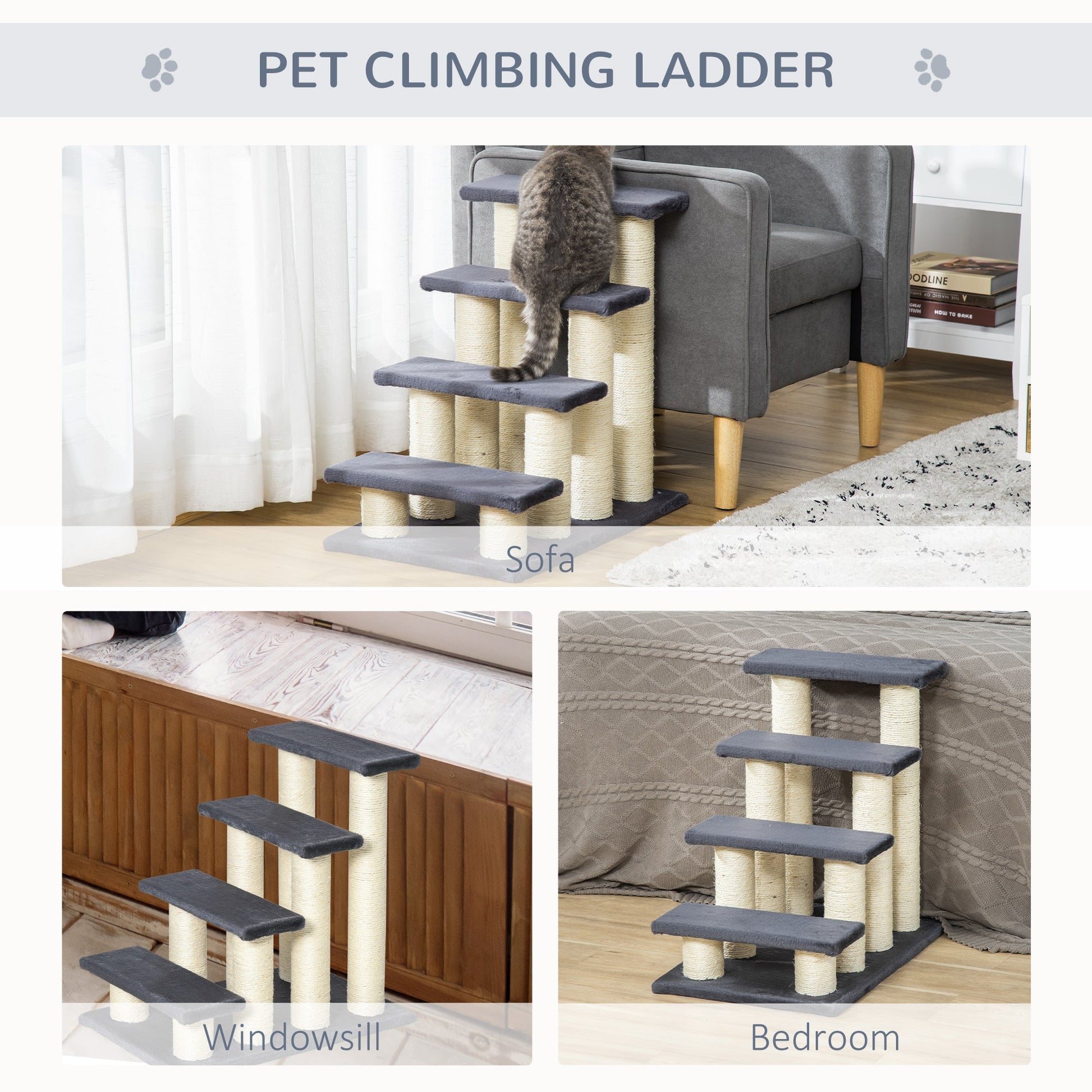 Dog Steps for Bed 4 Step Pet Stairs for Dog Cat ladder Scratch Post Grey