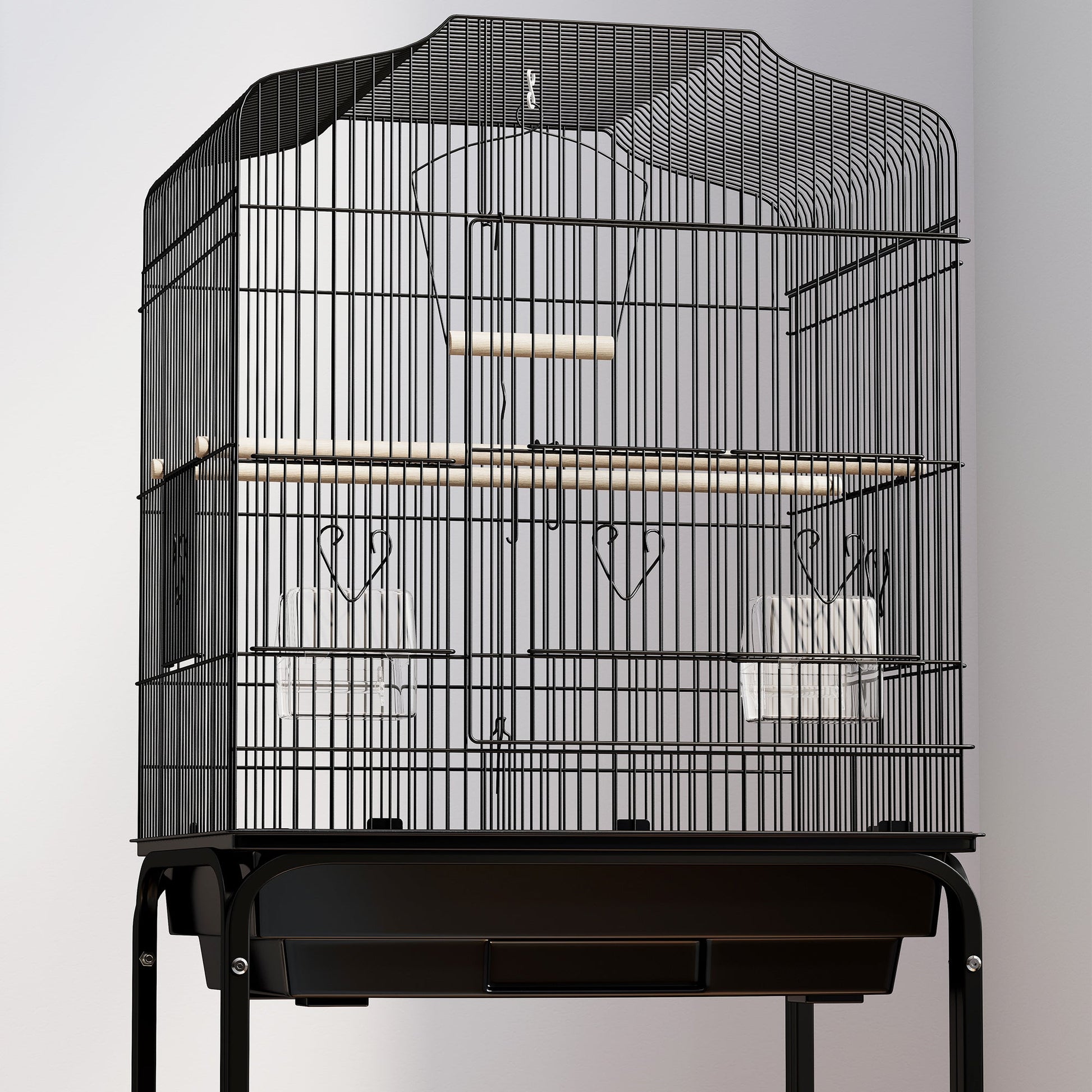 Bird Cage Budgie Cages for Finch Canary Parakeet with Stand Wheels Slide-out Tray Accessories Storage Shelf, Black 46.5 x 36 x 124 cm