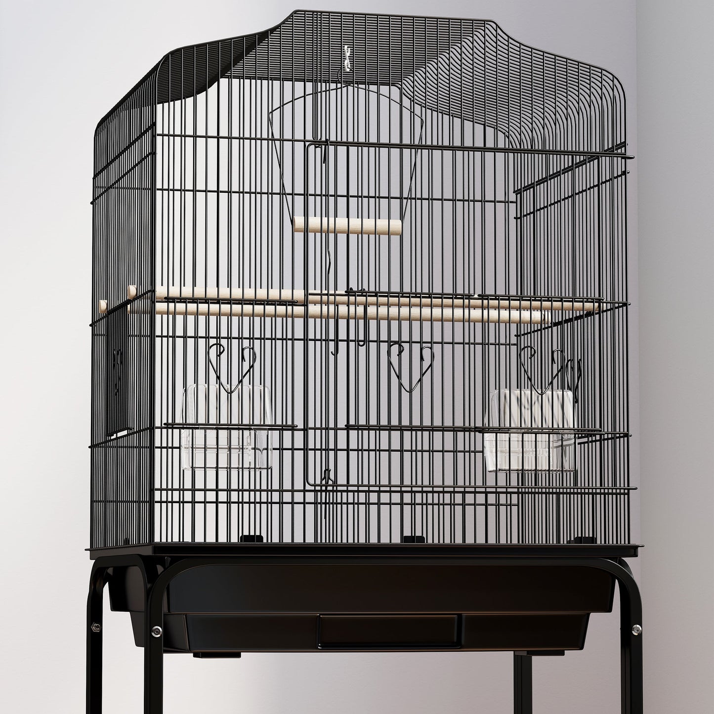 Bird Cage Budgie Cages for Finch Canary Parakeet with Stand Wheels Slide-out Tray Accessories Storage Shelf, Black 46.5 x 36 x 124 cm