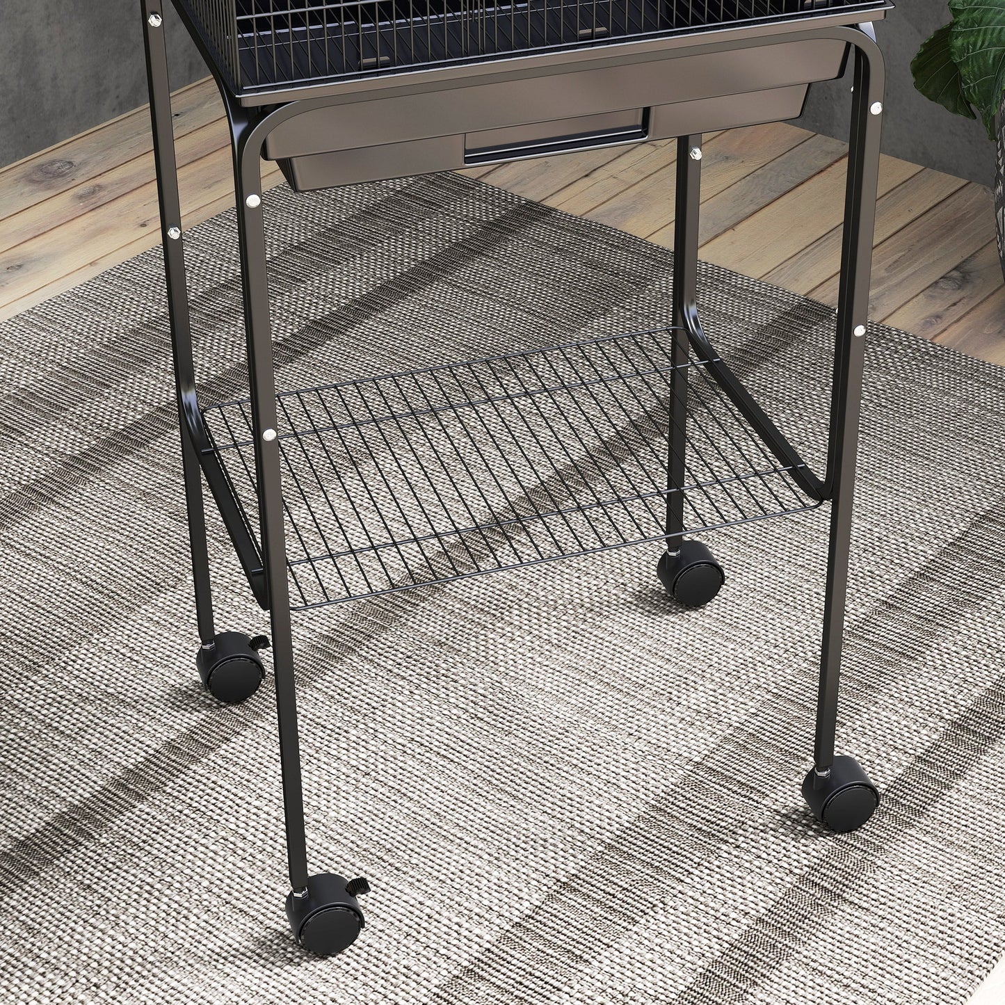 Bird Cage Budgie Cages for Finch Canary Parakeet with Stand Wheels Slide-out Tray Accessories Storage Shelf, Black 46.5 x 36 x 124 cm