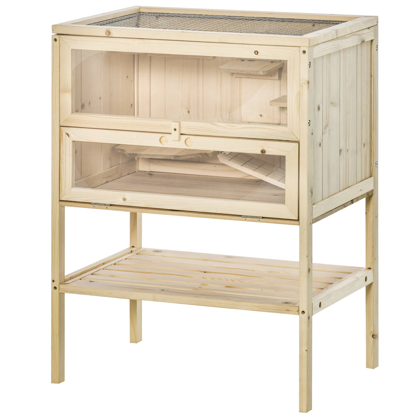 Wooden Hamster Cage with Storage Shelf, Small Animal Exercise Play House with Openable Top, for Hamsters, Gerbils, 60 x 40 x 80 cm - Natural