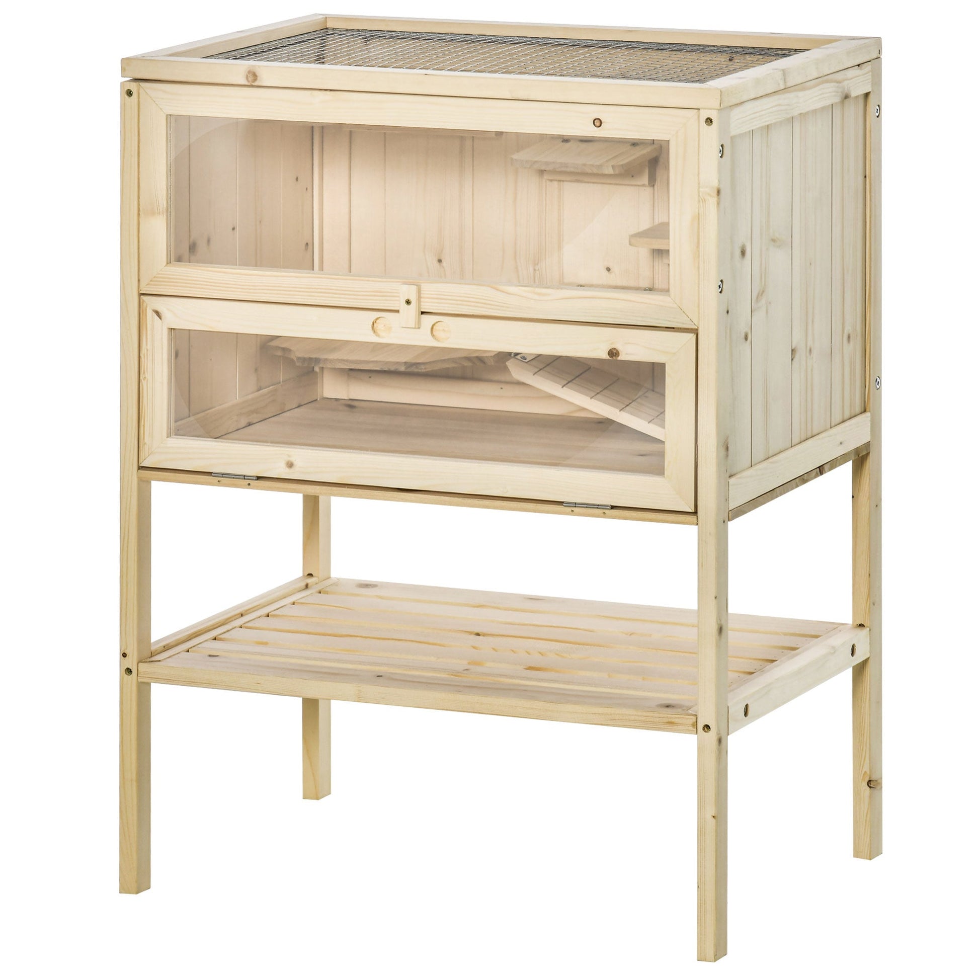 Wooden Hamster Cage with Storage Shelf, Small Animal Exercise Play House with Openable Top, for Hamsters, Gerbils, 60 x 40 x 80 cm - Natural