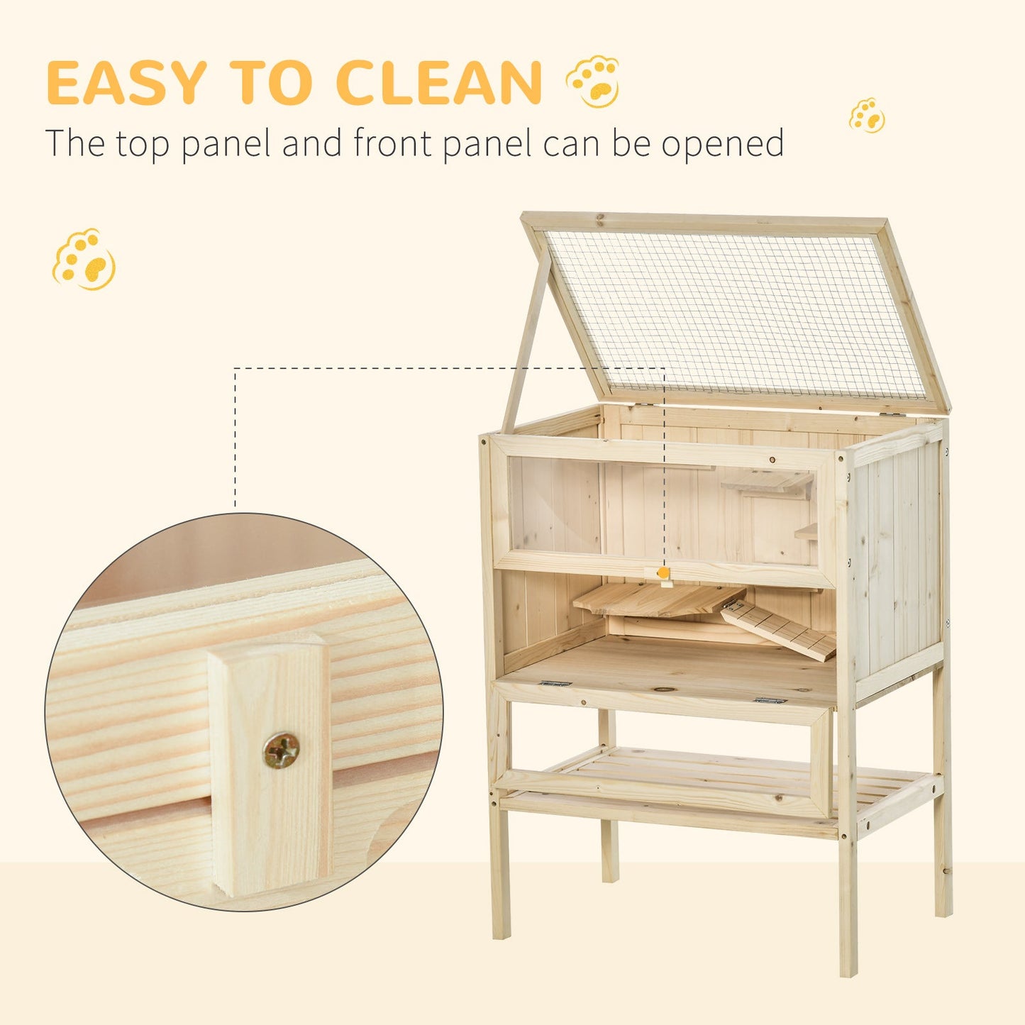Wooden Hamster Cage with Storage Shelf, Small Animal Exercise Play House with Openable Top, for Hamsters, Gerbils, 60 x 40 x 80 cm - Natural