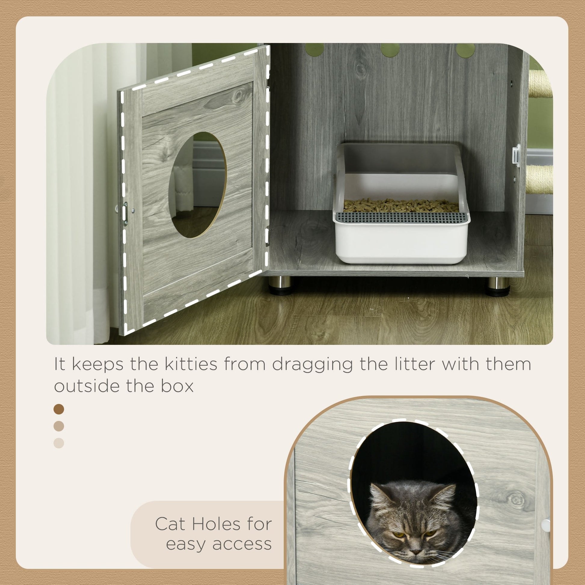 Cat Tower with Litter Box Enclosure, Cat Tree for Indoor Cats with Cat House, Scratching Post, Hammock, Grey