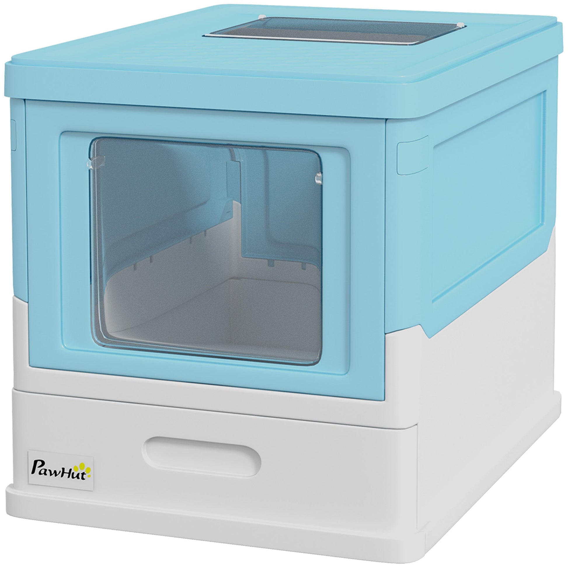 Cat Litter Tray with Hood Enclosed Cat Litter Box Pet Toilet w/ Lid, Scoop, Front Entry, 47.5 x 35.5 x 36.7cm - Light Blue