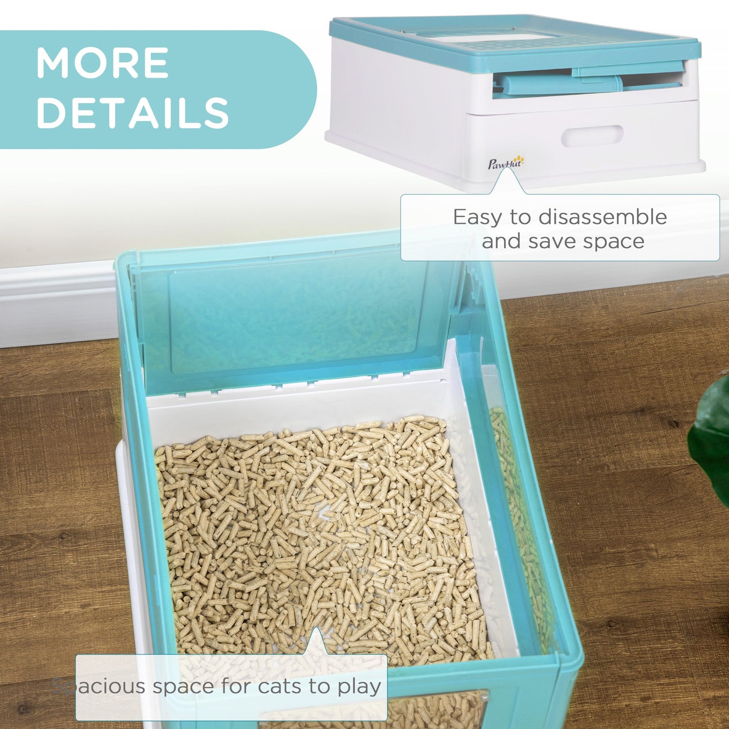 Cat Litter Tray with Hood Enclosed Cat Litter Box Pet Toilet w/ Lid, Scoop, Front Entry, 47.5 x 35.5 x 36.7cm - Light Blue