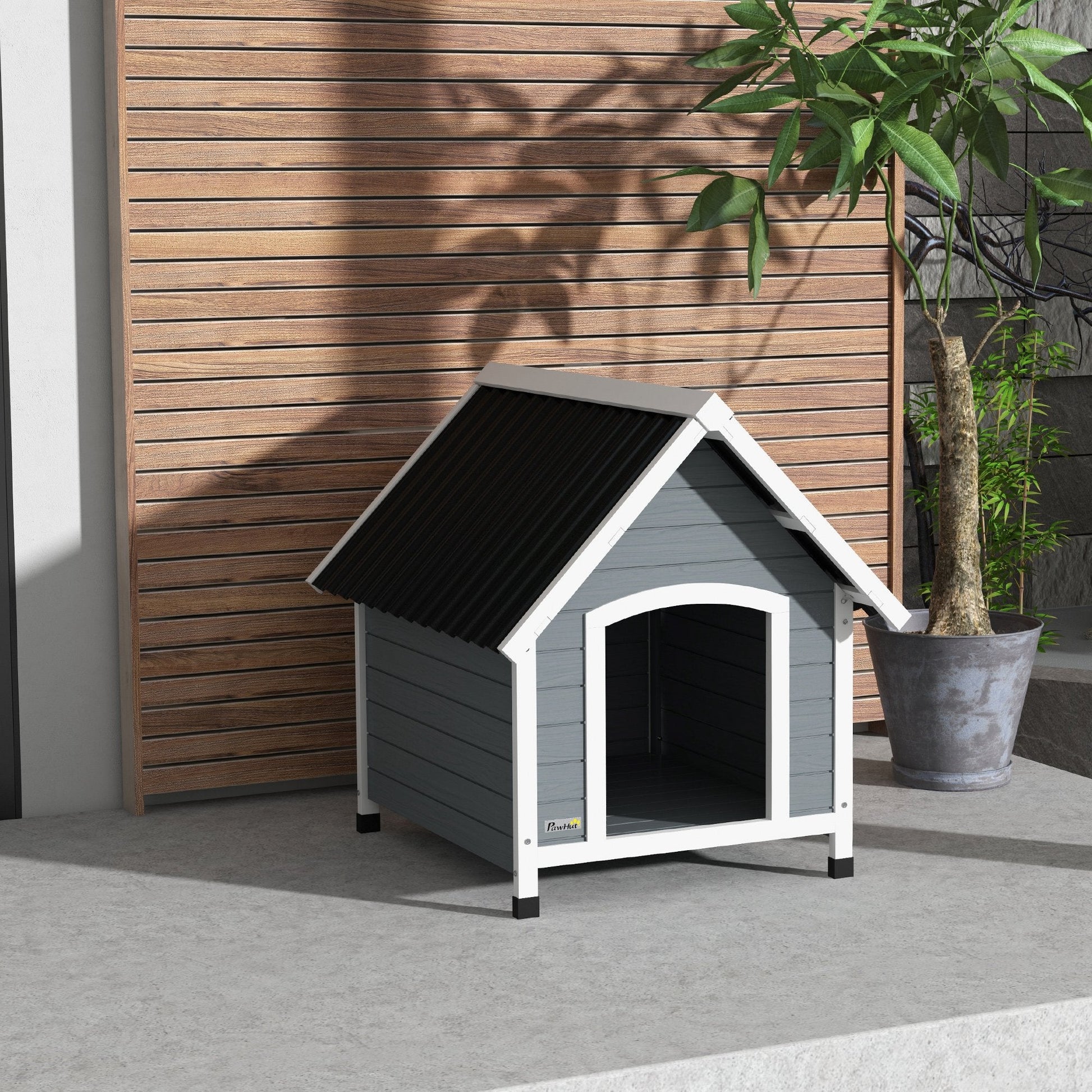 Dog Kennel Outdoor Wooden Dog House with Removable Floor, Elevated Pet Shelter, Anti-Corrosion Wood, for Medium Dogs, 82H x 75W x 88Dcm - Grey