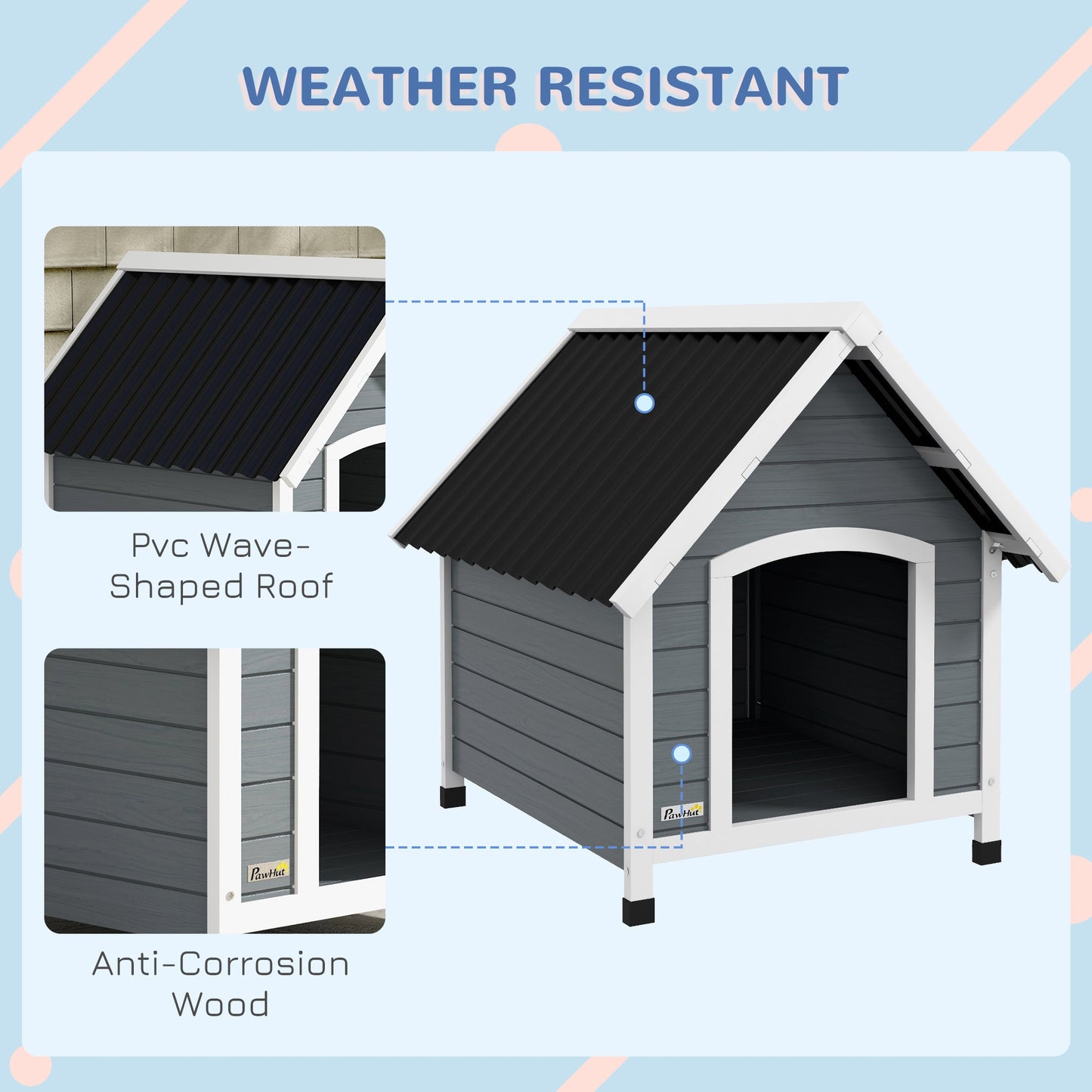 Dog Kennel Outdoor Wooden Dog House with Removable Floor, Elevated Pet Shelter, Anti-Corrosion Wood, for Medium Dogs, 82H x 75W x 88Dcm - Grey