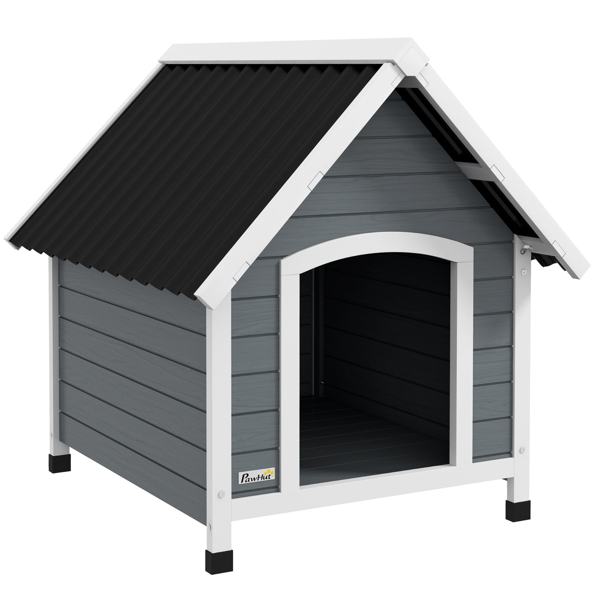 Dog Kennel Outdoor Wooden Dog House with Removable Floor, Elevated Pet Shelter, Anti-Corrosion Wood, for Medium Dogs, 82H x 75W x 88Dcm - Grey