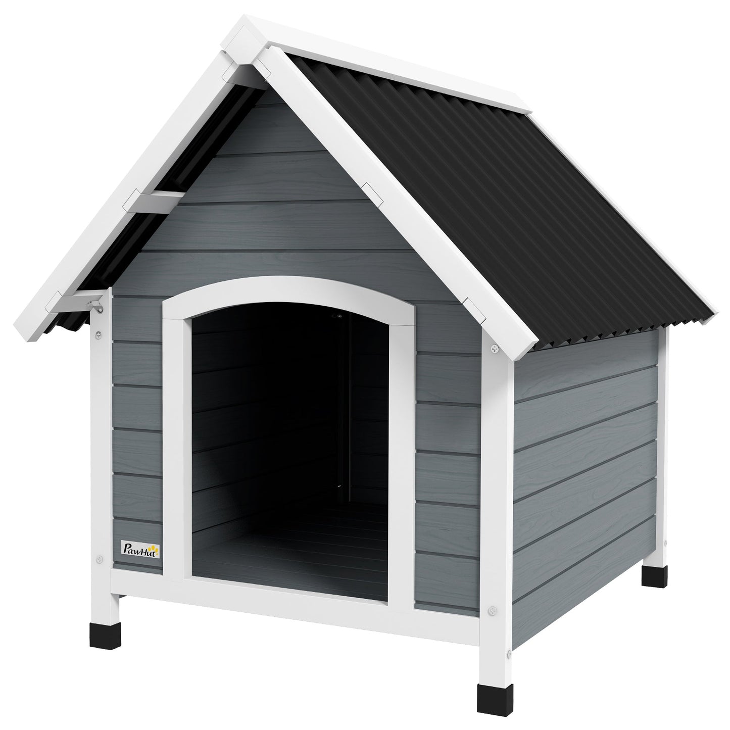 Dog Kennel Outdoor Wooden Dog House with Removable Floor, Elevated Pet Shelter, Anti-Corrosion Wood, for Medium Dogs, 82H x 75W x 88Dcm - Grey