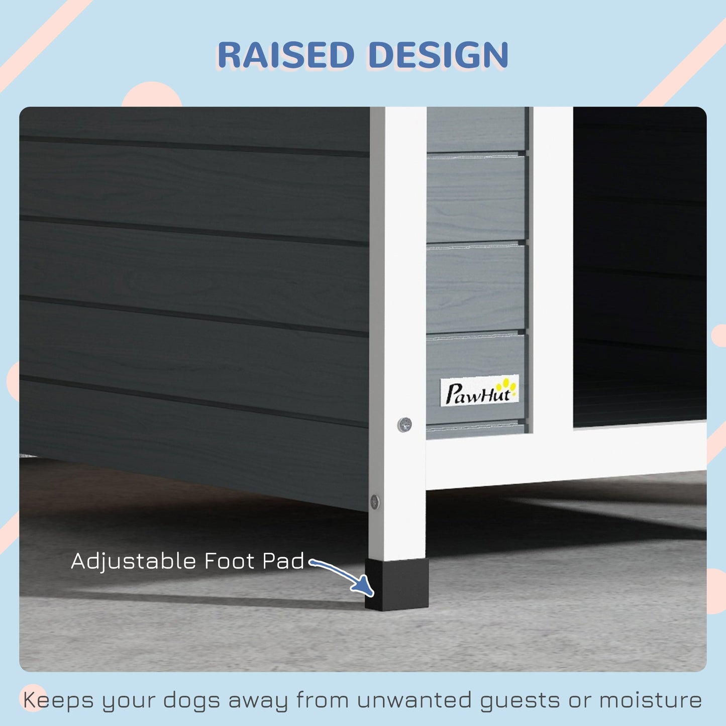Dog Kennel Outdoor Wooden Dog House with Removable Floor, Elevated Pet Shelter, Anti-Corrosion Wood, for Medium Dogs, 82H x 75W x 88Dcm - Grey