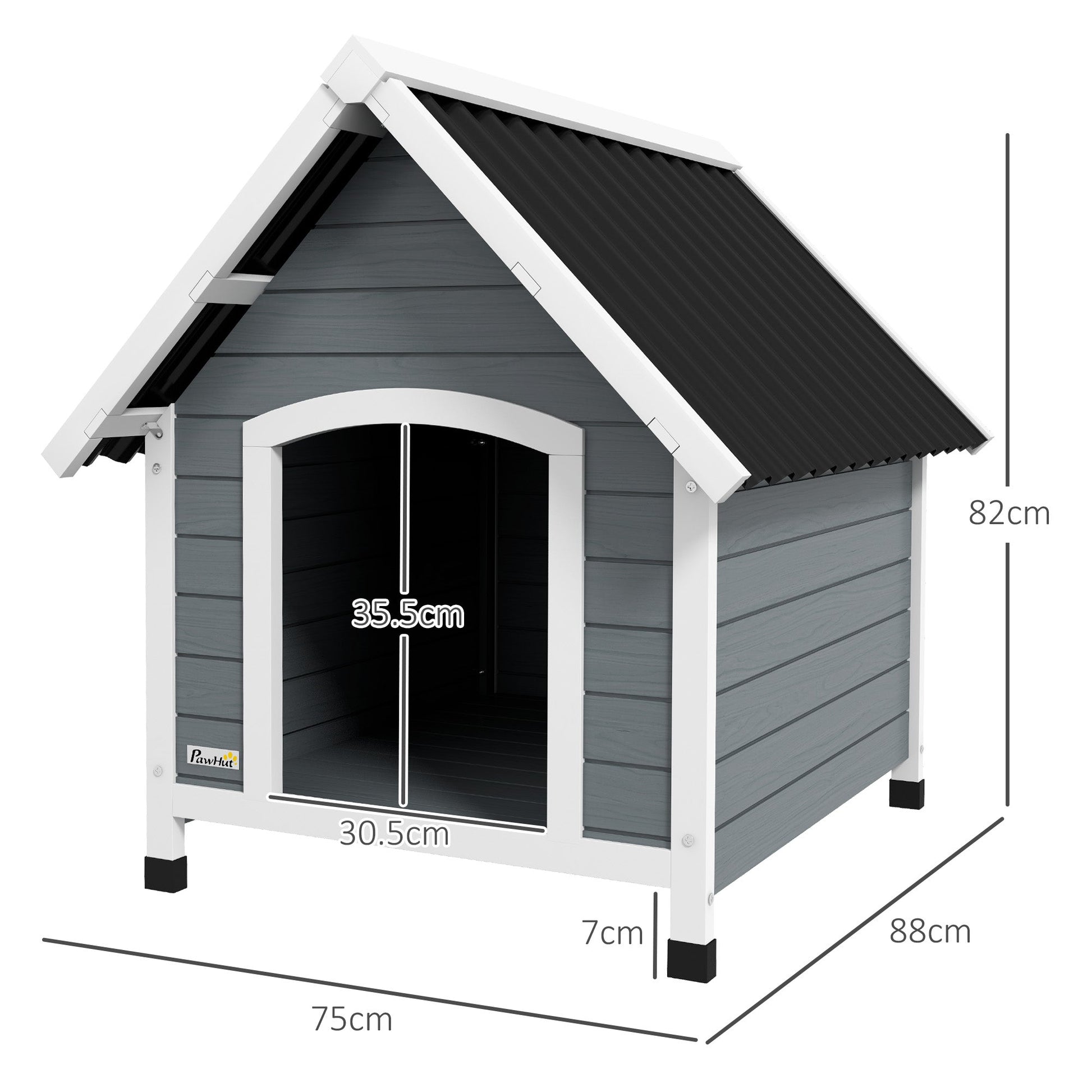 Dog Kennel Outdoor Wooden Dog House with Removable Floor, Elevated Pet Shelter, Anti-Corrosion Wood, for Medium Dogs, 82H x 75W x 88Dcm - Grey